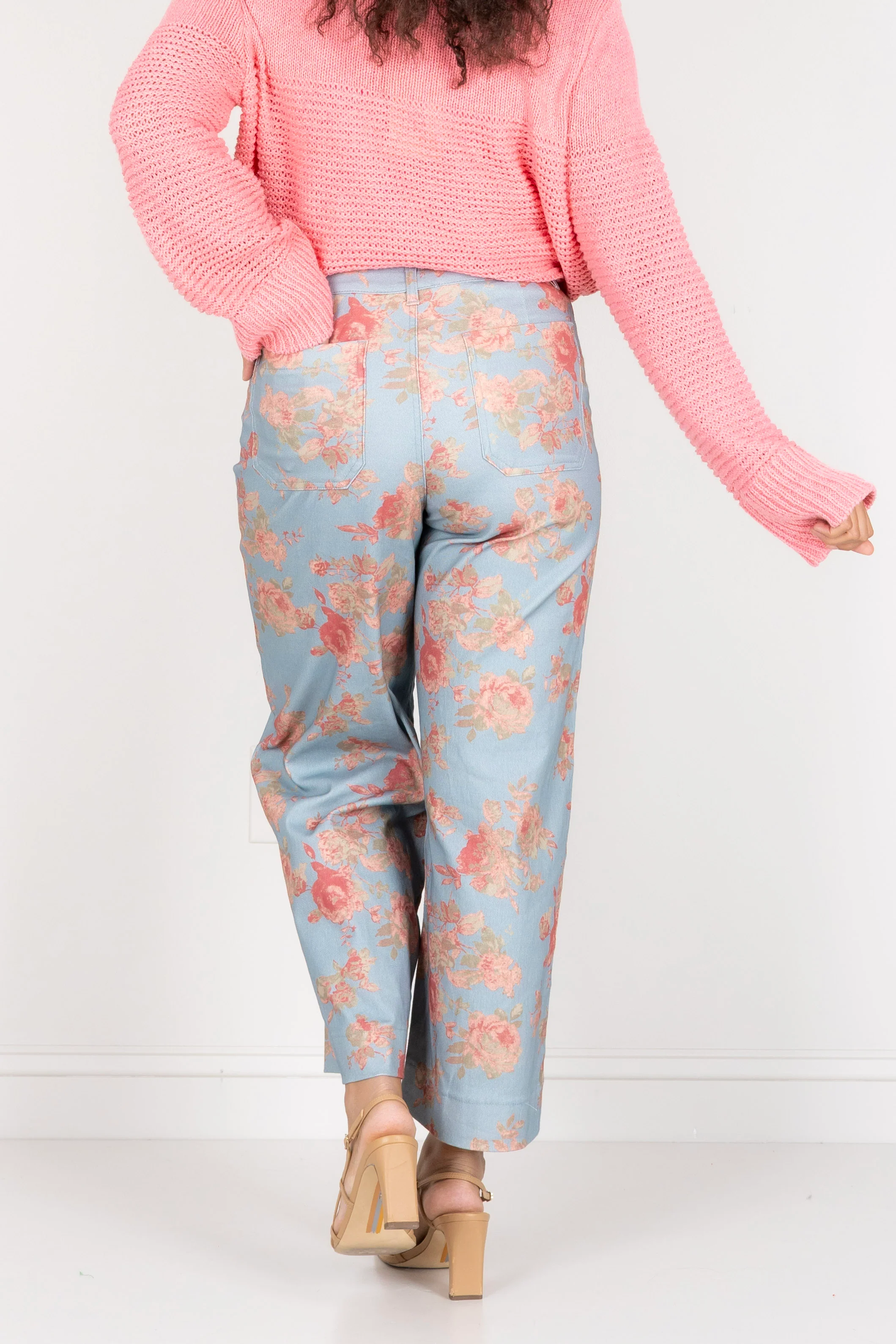 Come Over Blue Floral Print Wide Leg Pant - Image 4