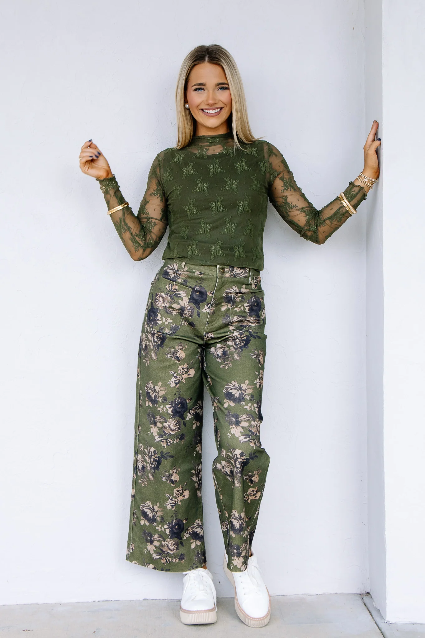 Come Over Olive Floral Print Wide Leg Pant - Image 2