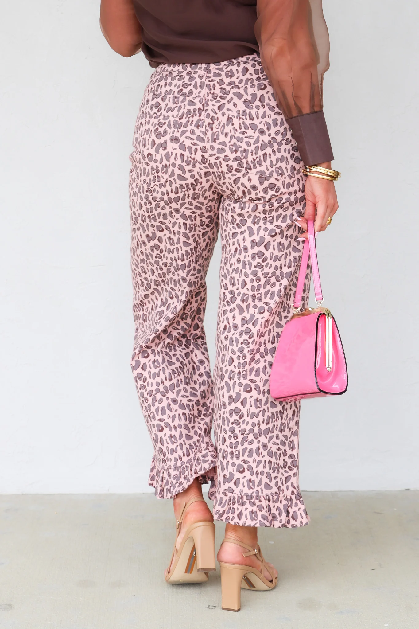Coming Around Pink Leopard Print Ruffle Hem Wide Leg Pant - Image 3