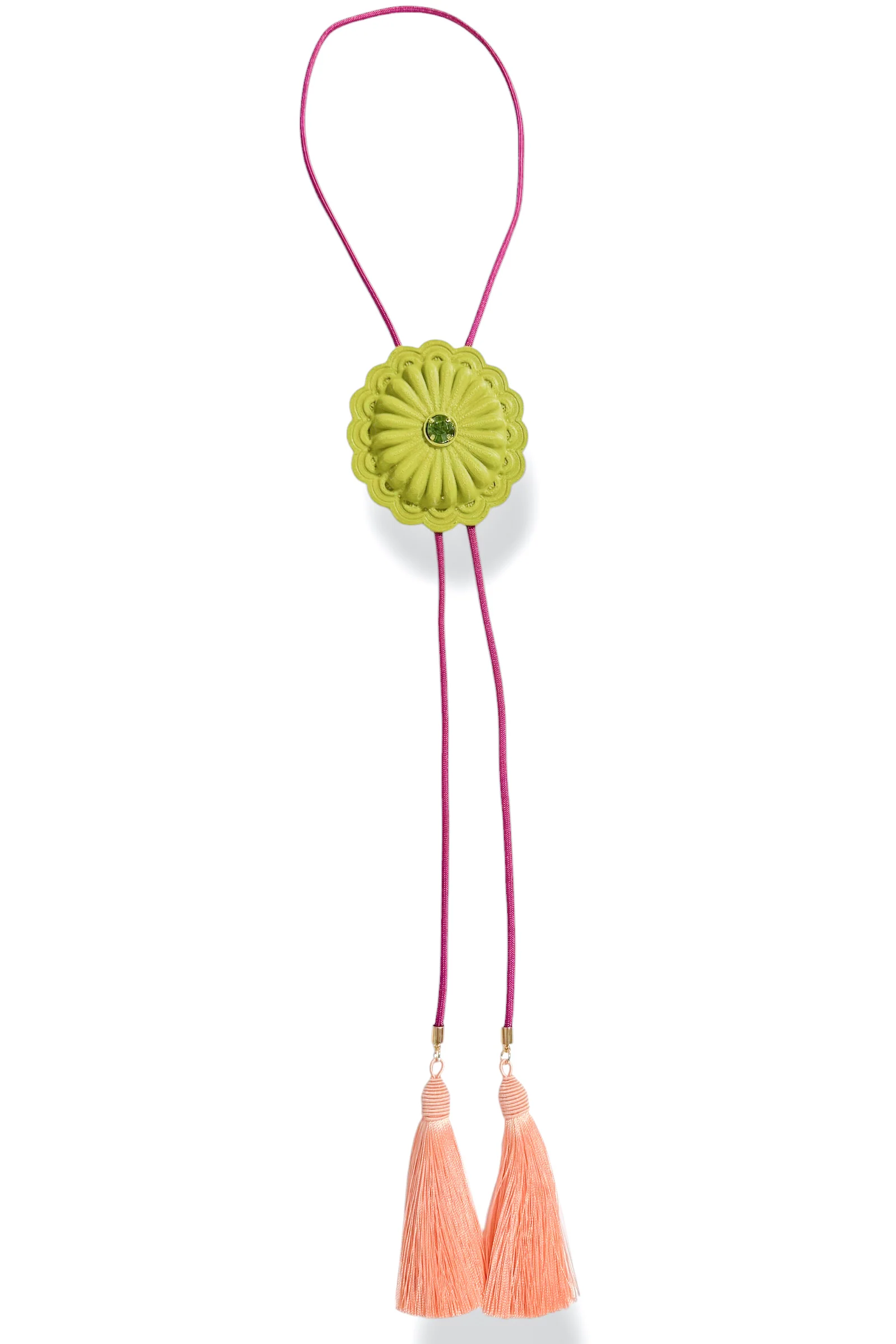 Loretta Olive Green Concho Peach Tassel Fuchsia Bolo Necklace