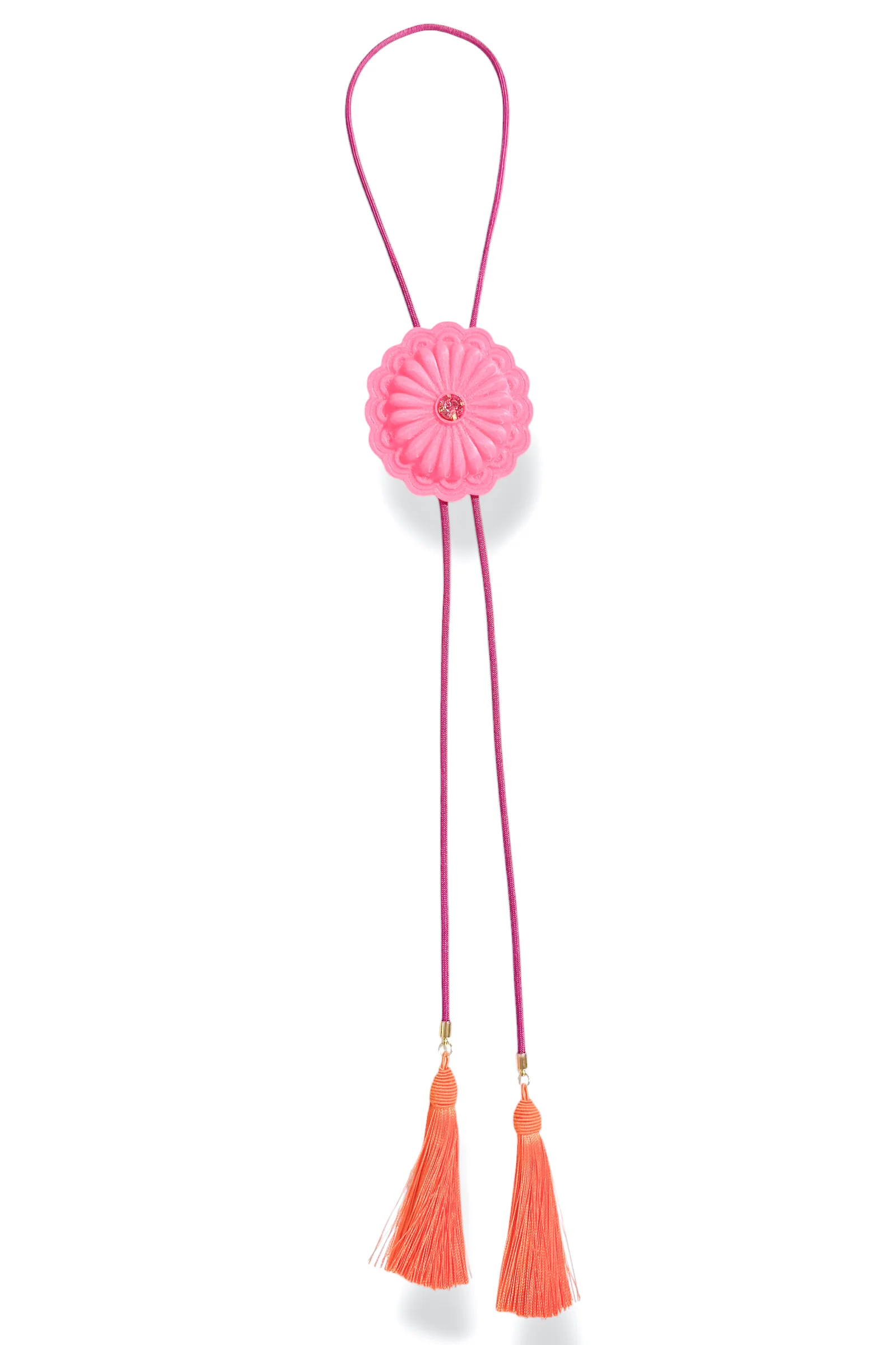 Loretta Neon Pink Concho Orange Tassel Fuchsia Bolo Necklace