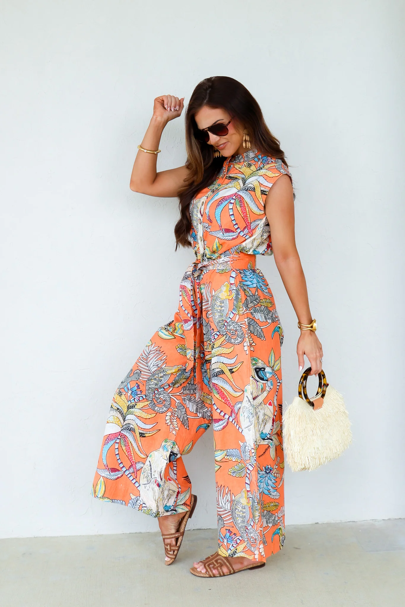 Tropical Jungle Coral Sleeveless Jumpsuit - Image 5
