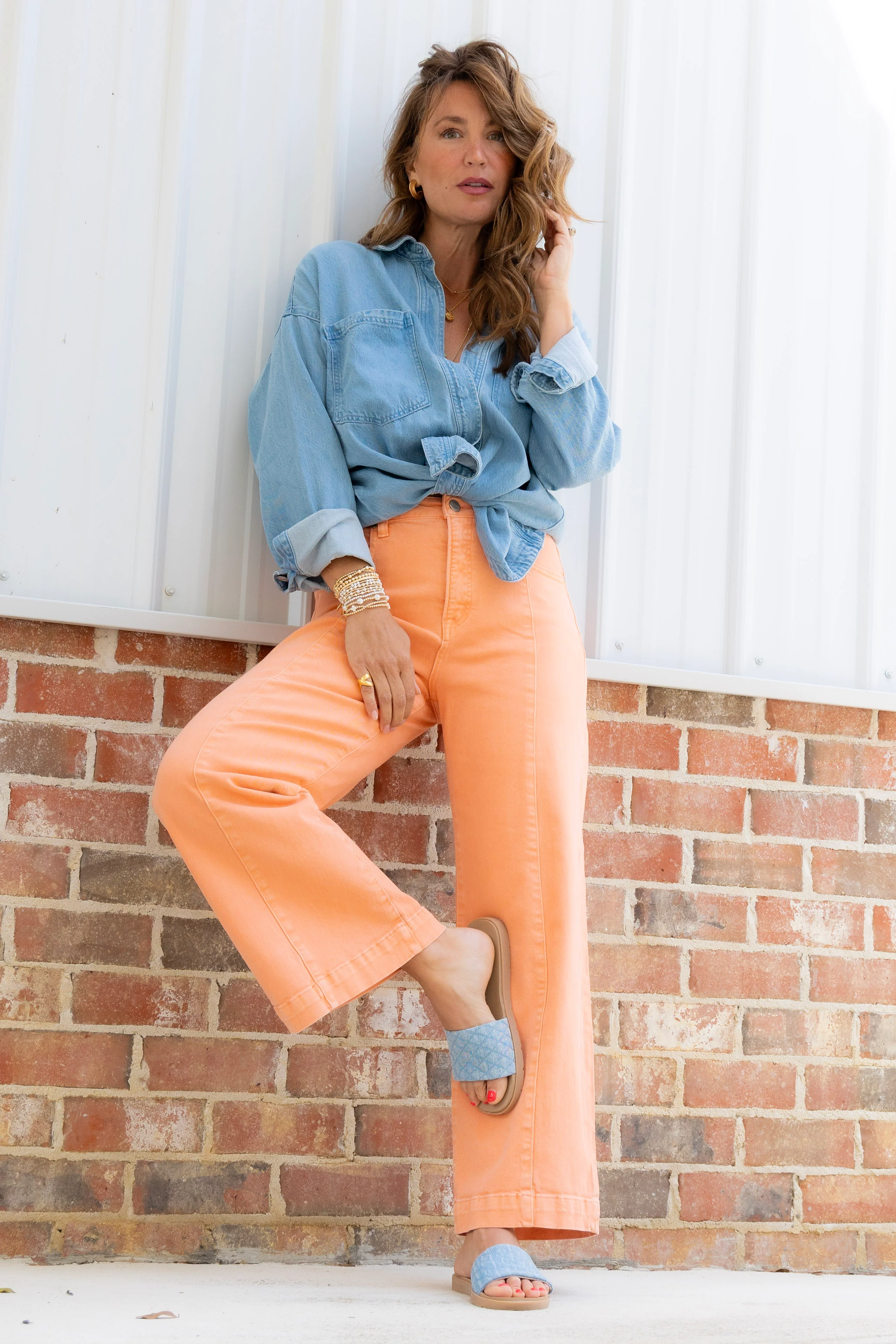 Savannah Coral Peach Wide Leg Jean - FINAL SALE - Image 2
