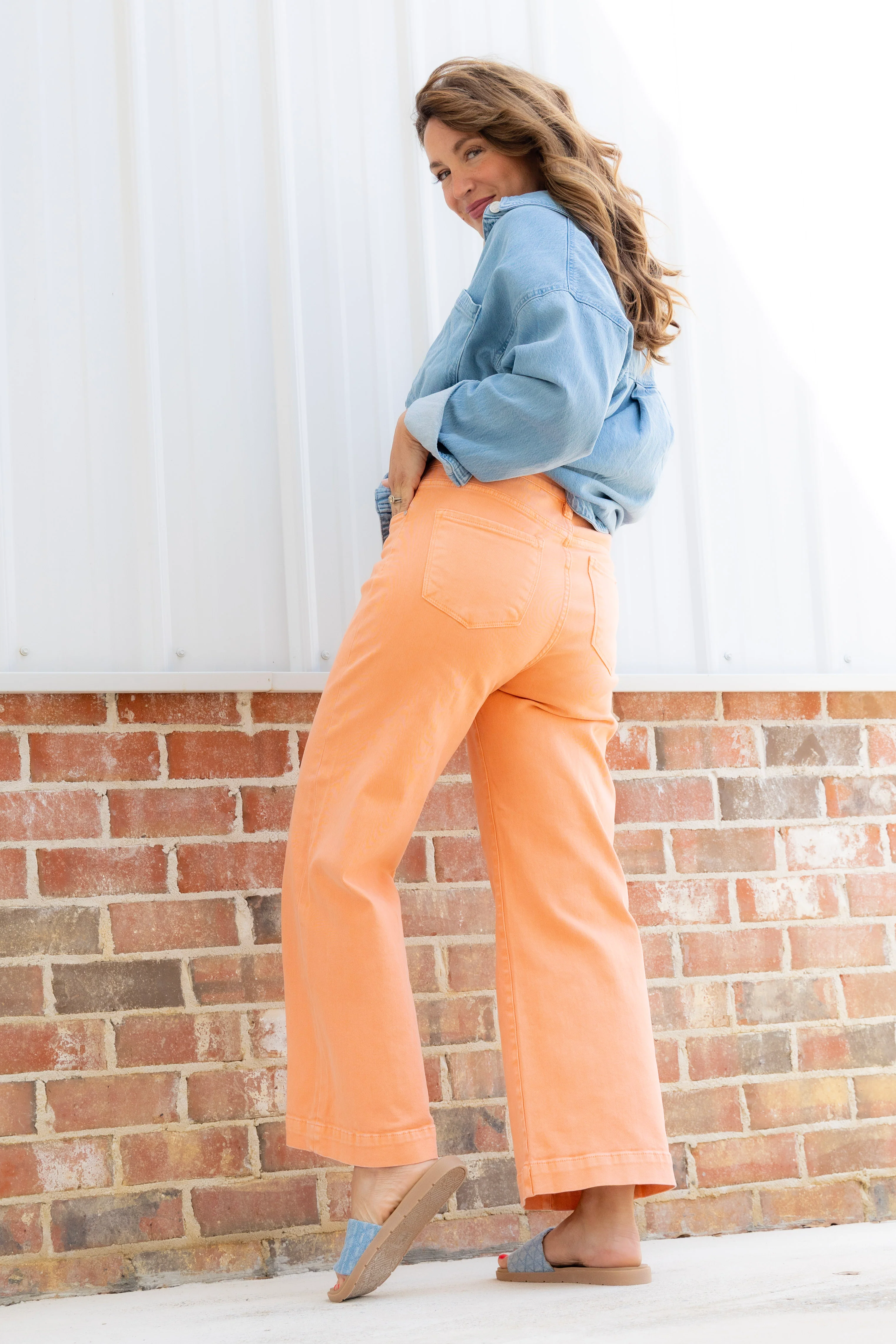 Savannah Coral Peach Wide Leg Jean - FINAL SALE - Image 4