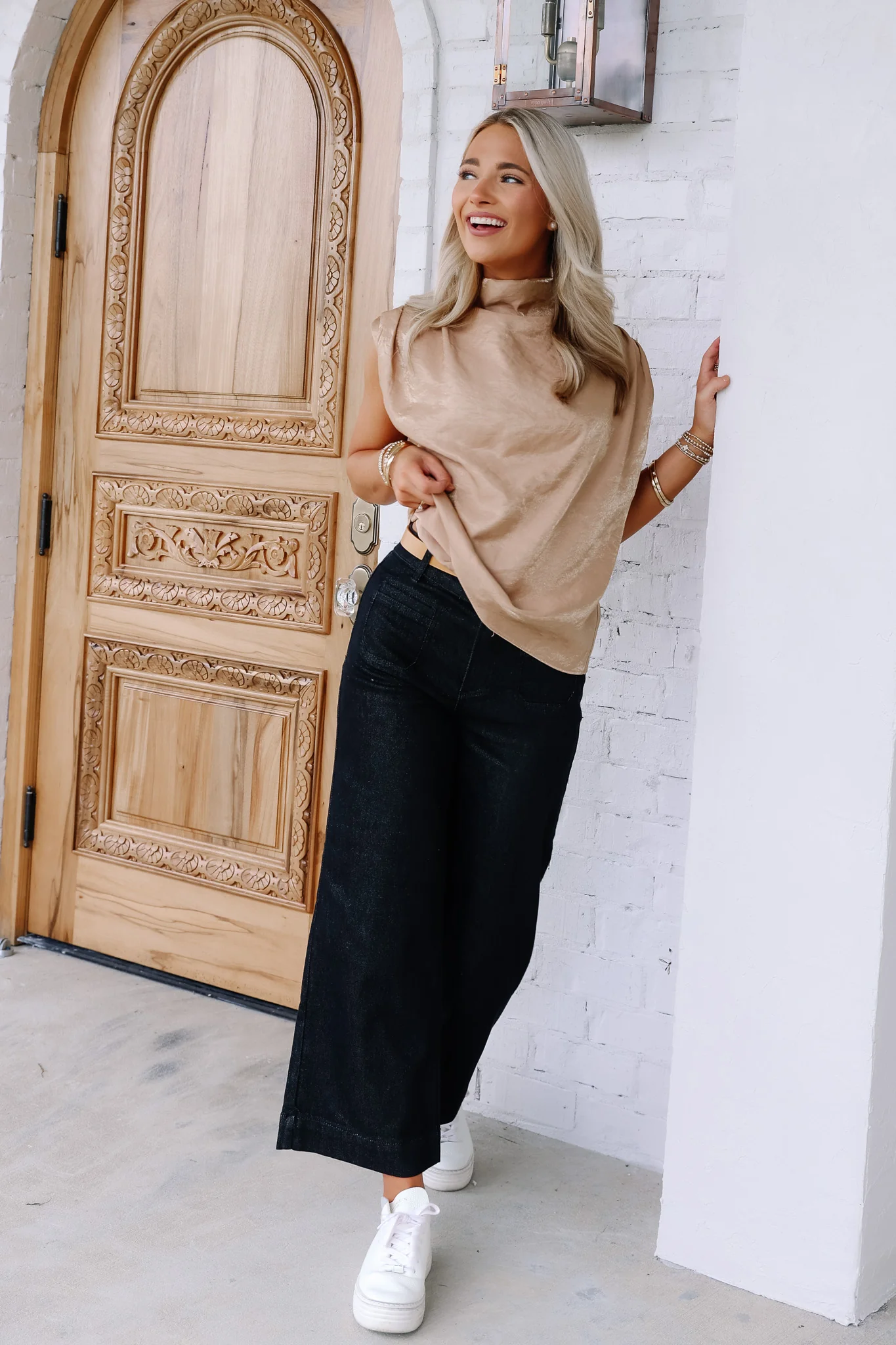 Stole the Show Taupe Cowl Neck Sleeveless Top - Image 2