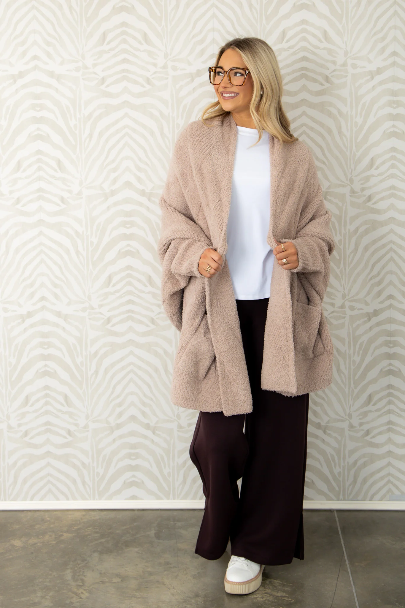 Barefoot Dreams Cozychic Cable Weave Willow Blanket Wrap - Image 5