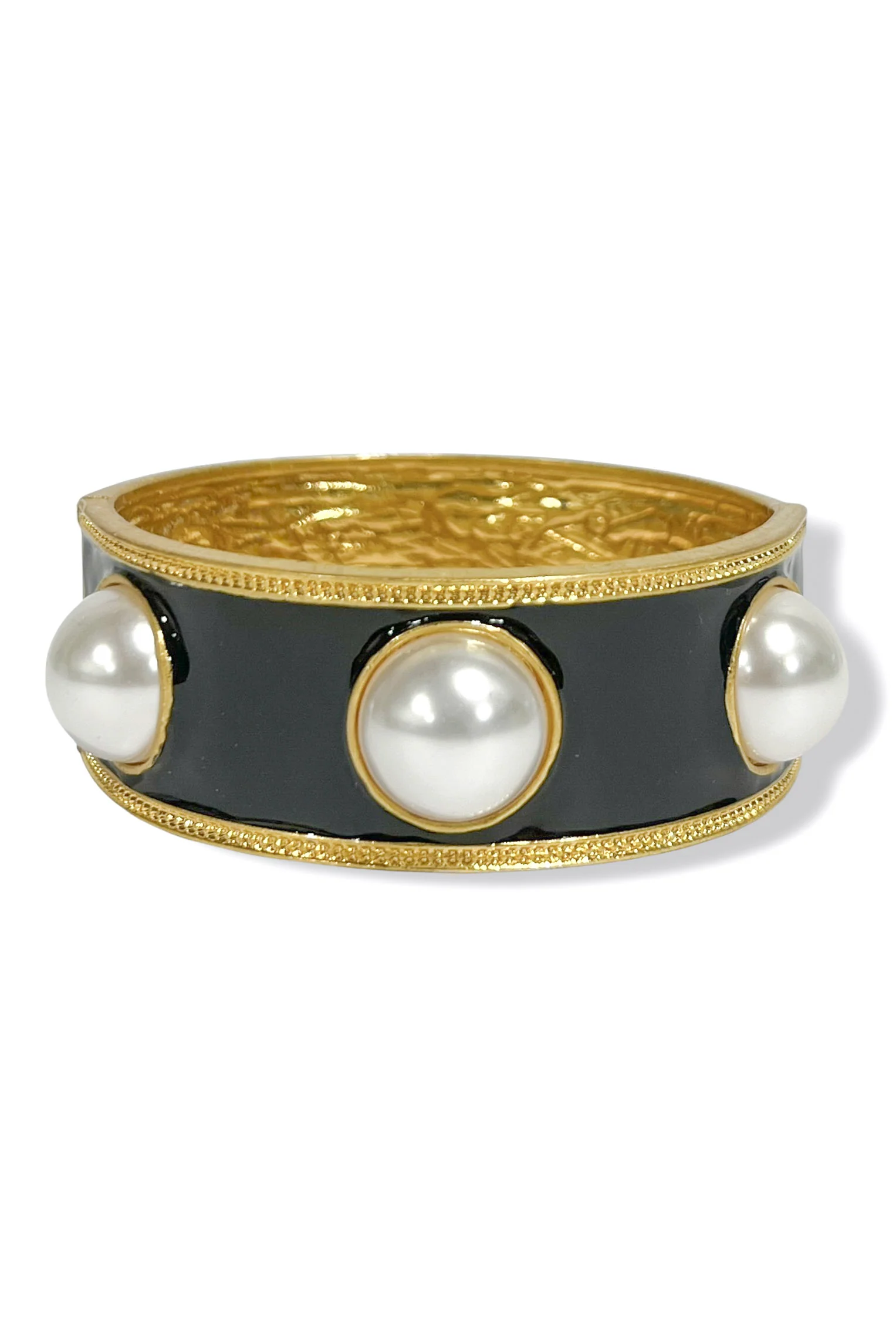 Sadie Black and Cream Dome Enamel Stretch Bracelet