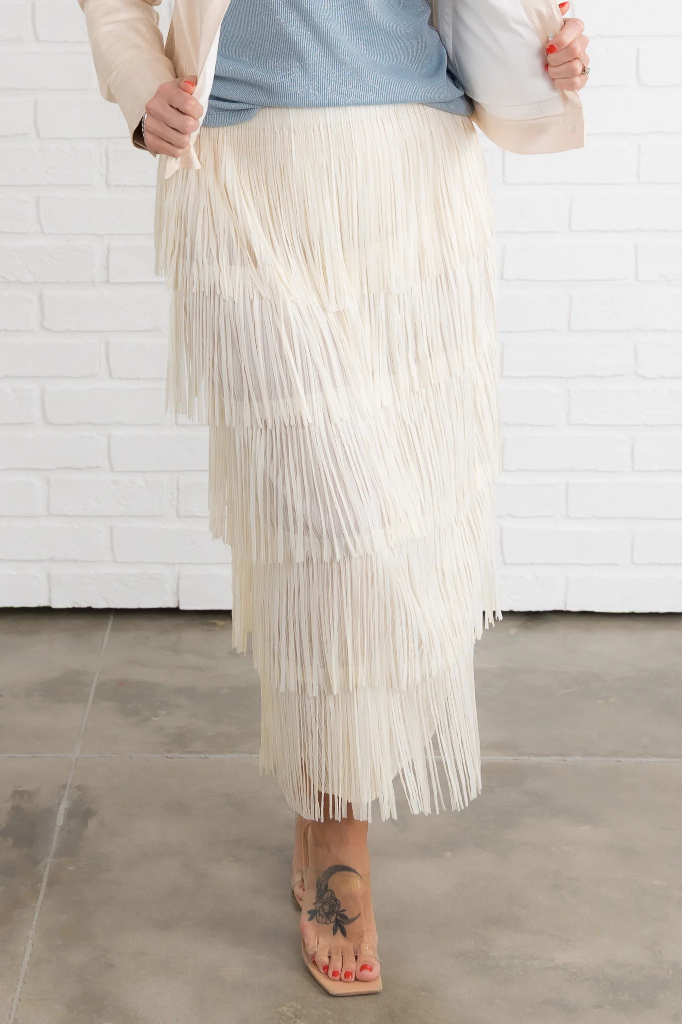 Insight Vanilla Cream Fringe Midi Skirt *Final Sale* - Image 3