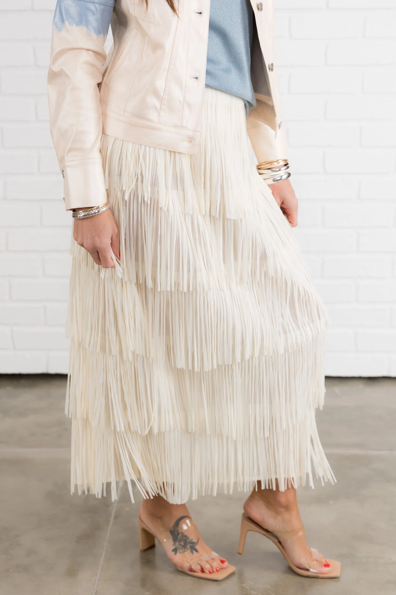 Insight Vanilla Cream Fringe Midi Skirt *Final Sale* - Image 4