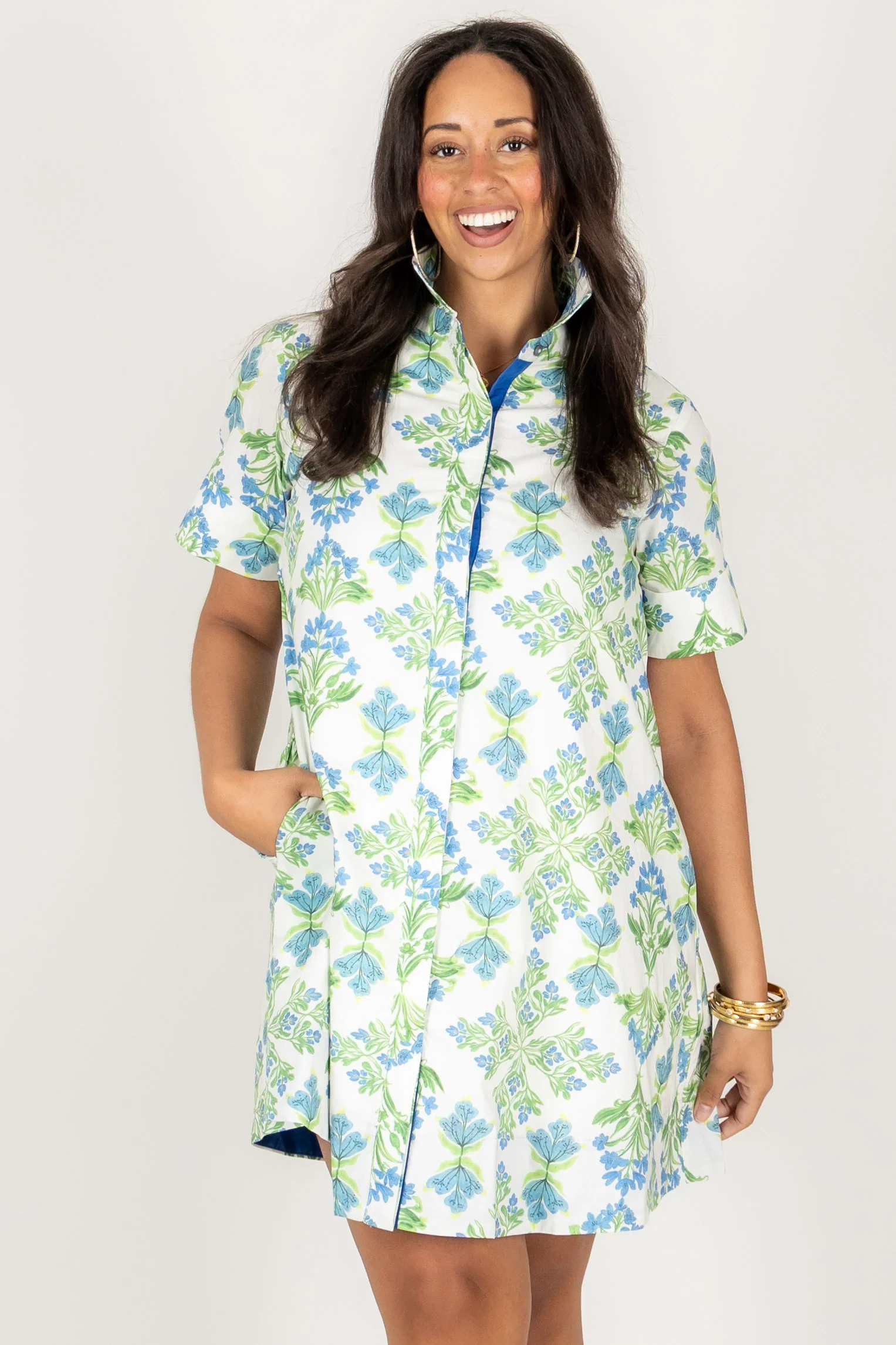 Reese Cream Printed Short Sleeve Mini Dress
