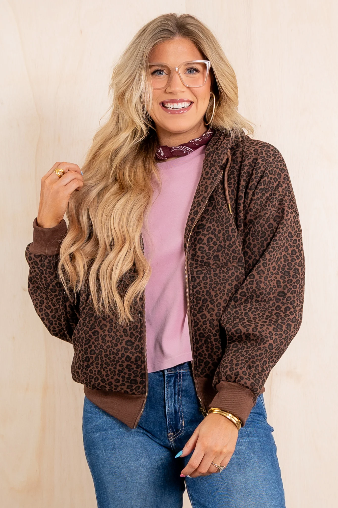 Suzanne Cropped Brown Leopard Long Sleeve Hoodie - Image 3