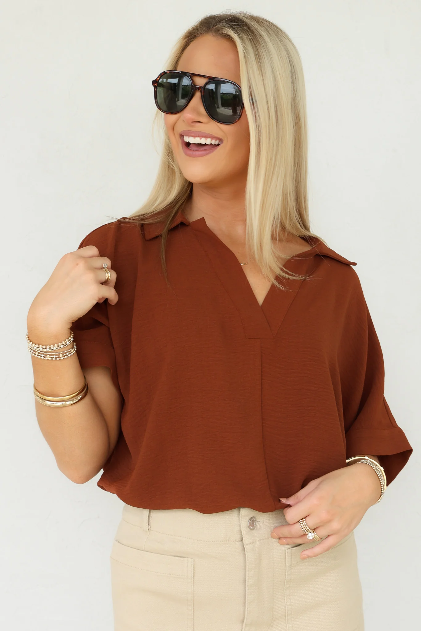Dana Short Sleeve Mocha Blouse - Image 4