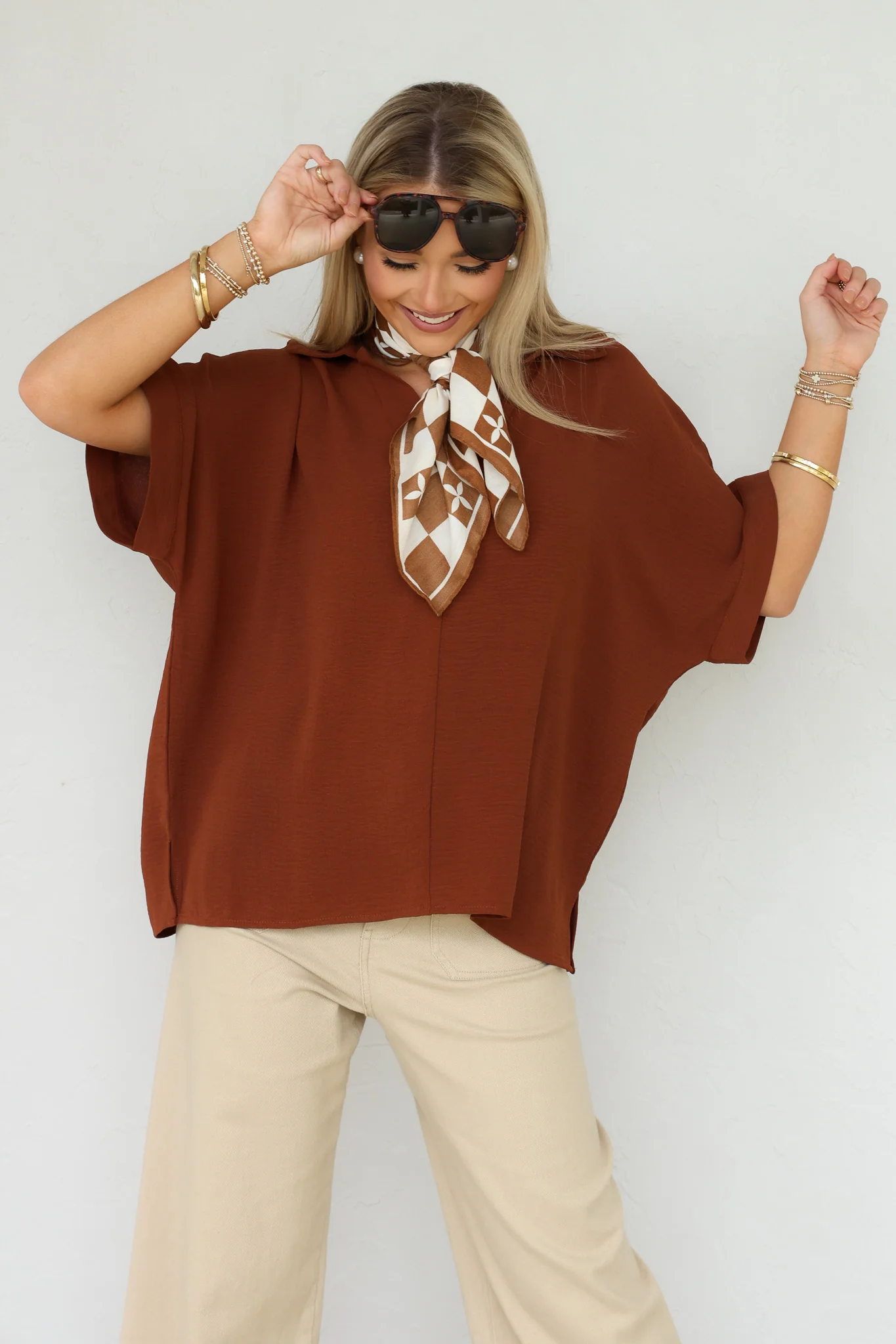 Dana Short Sleeve Mocha Blouse - Image 5