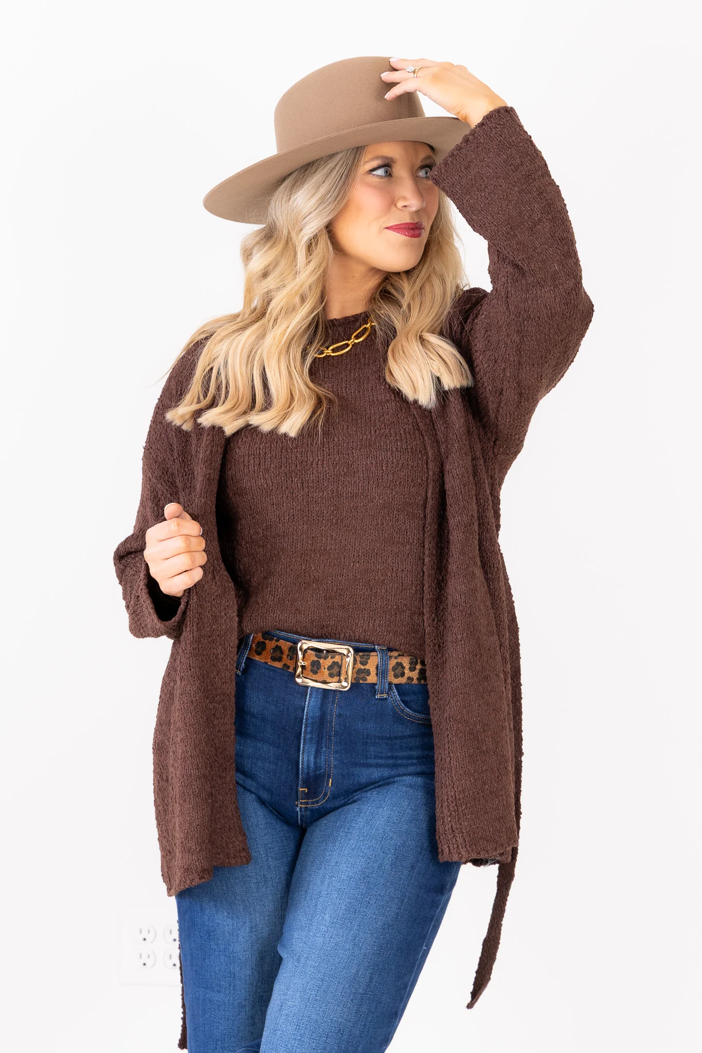 Kimmy Dark Brown Long Sleeve Cardigan - Image 3