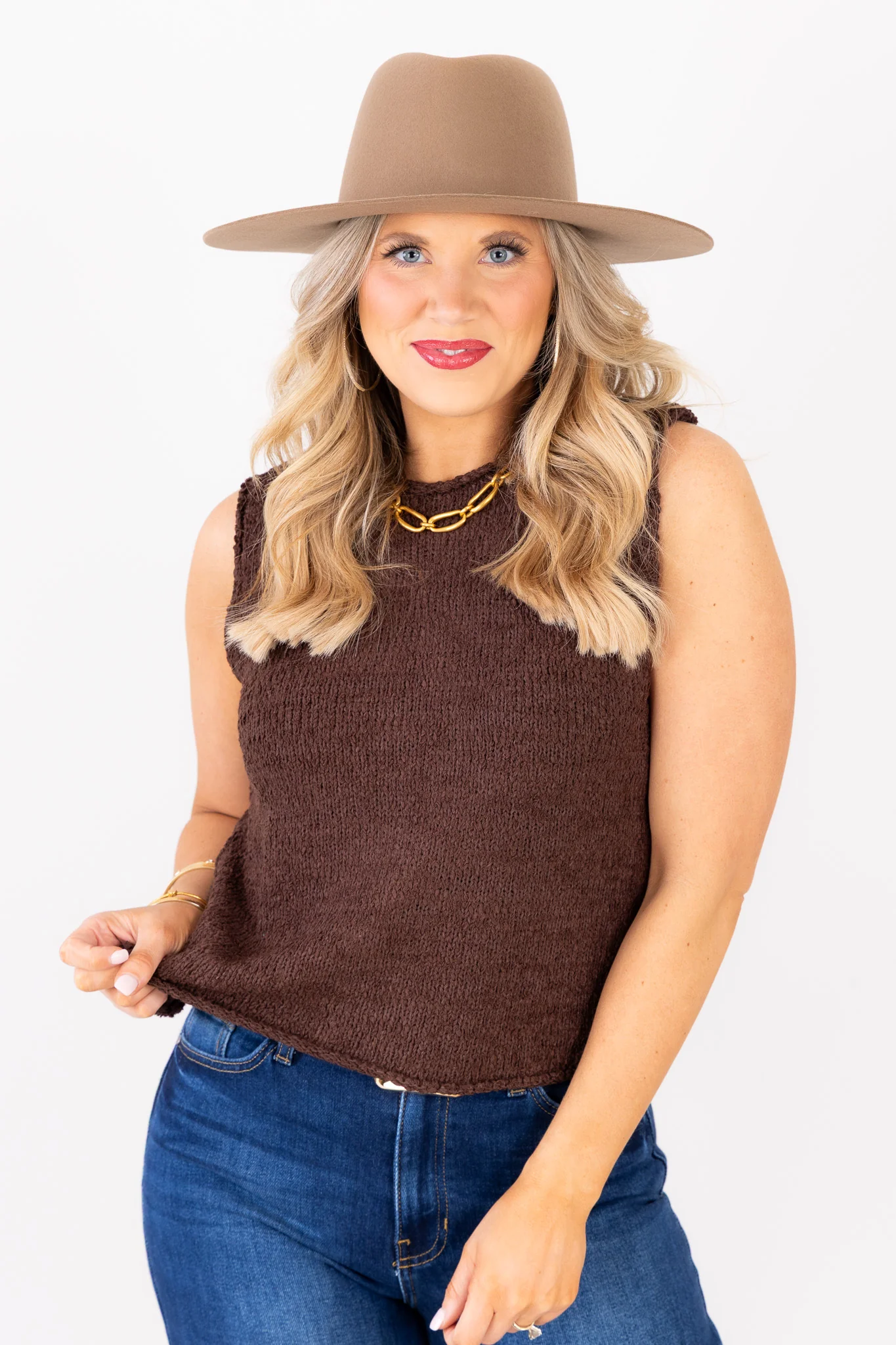 Kimmy Dark Brown Sweater Sleeveless Tank