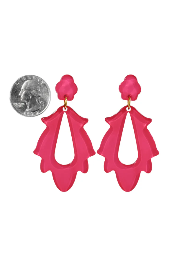 Delaney Hot Pink Resin Drop Earrings - Image 2