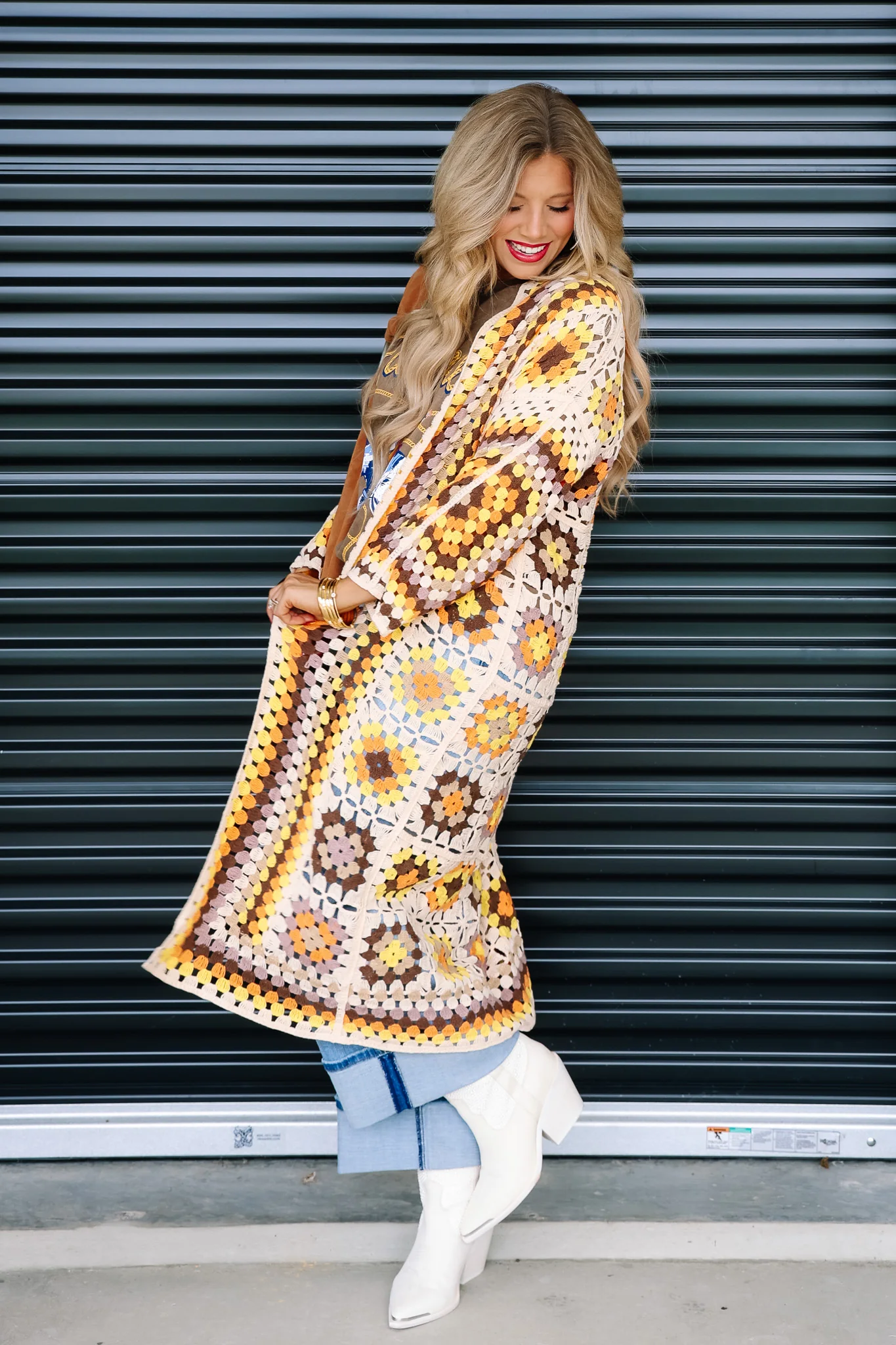 Dolly Cream Beige Crochet Long Sleeve Cardigan - Image 3