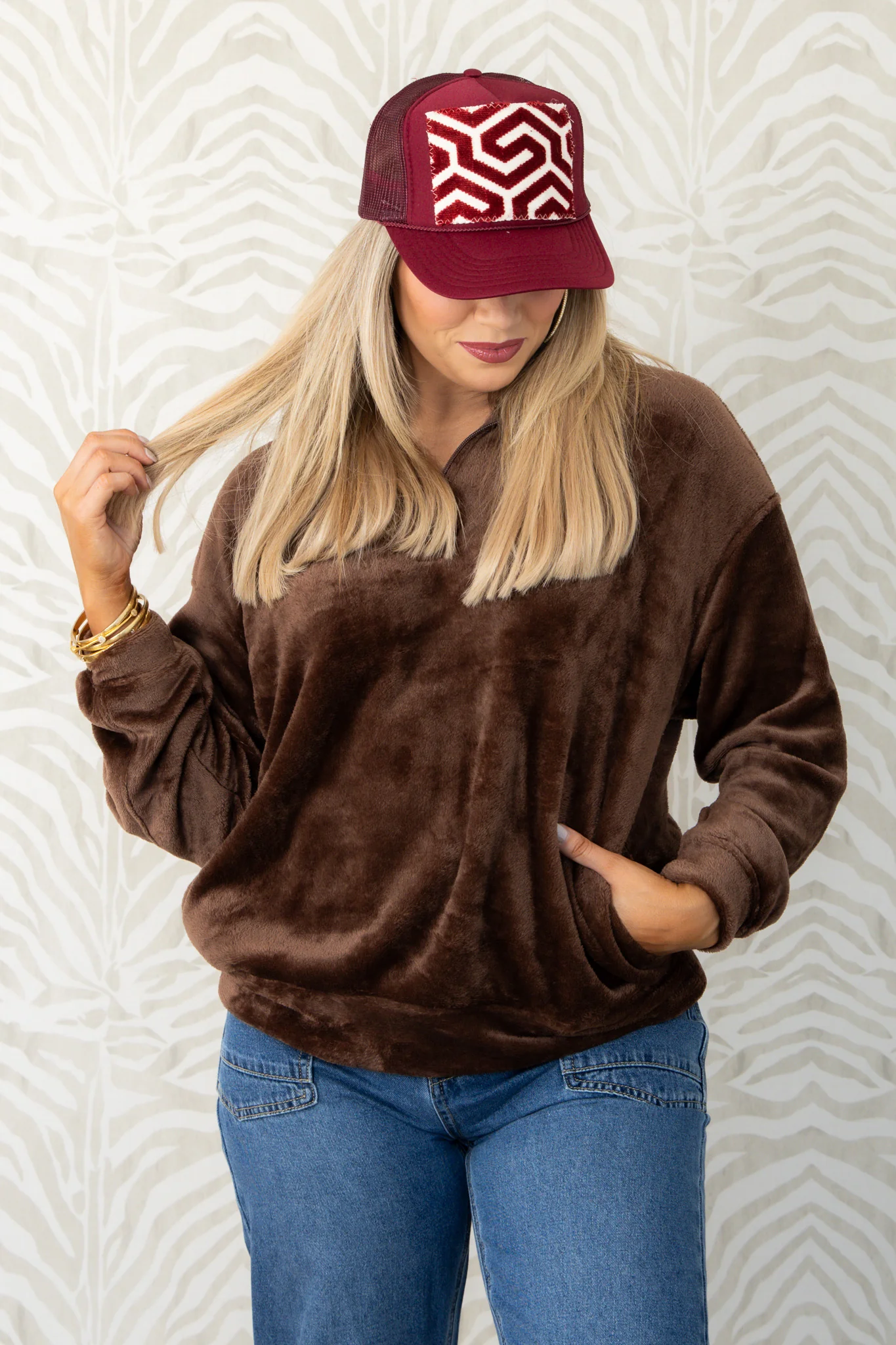 DOORBUSTER You Are Right Brown Half Zip Long Sleeve Pullover - Image 5