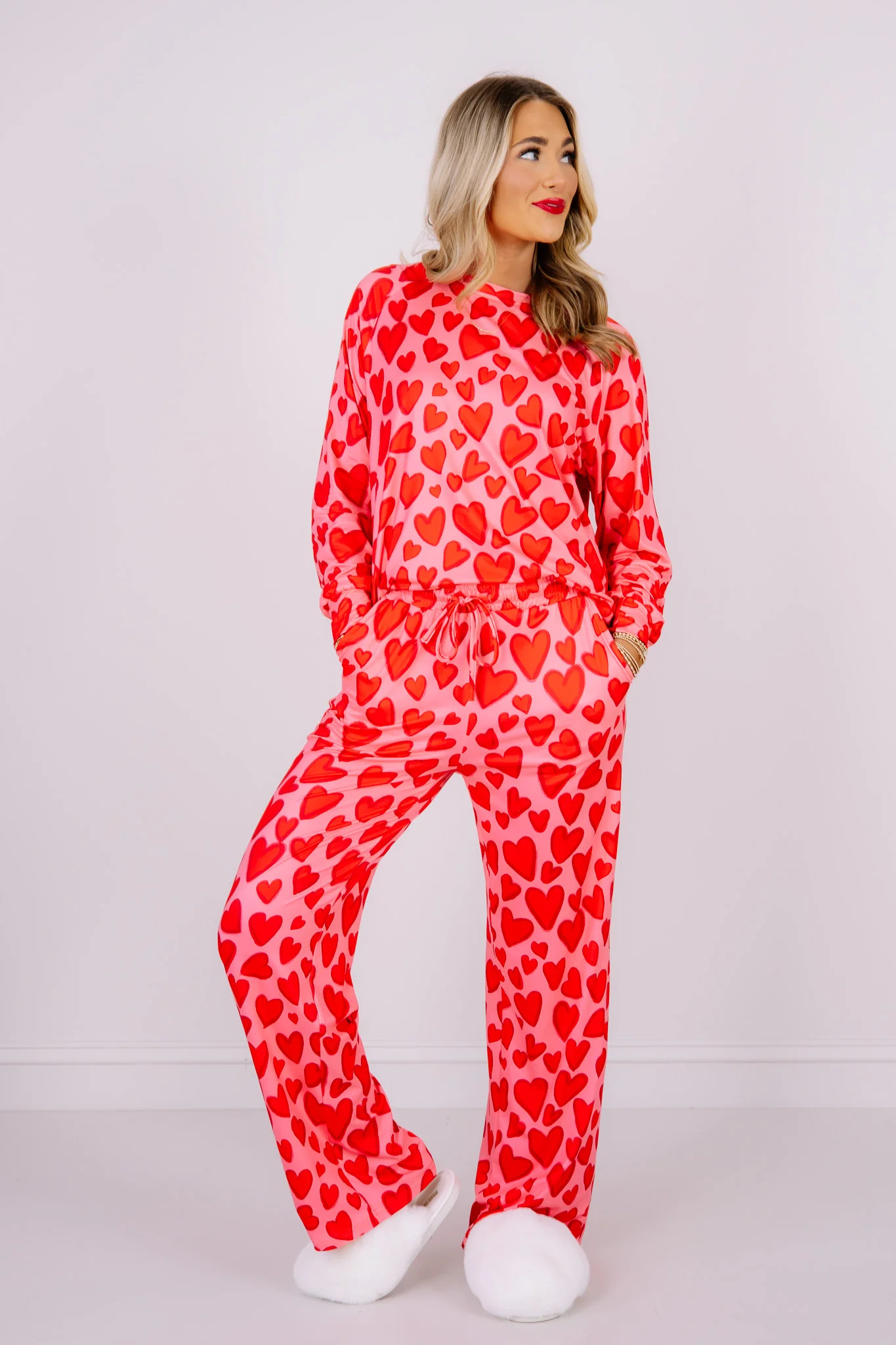 DOORBUSTER Red Heart Wide Leg Pajama Set
