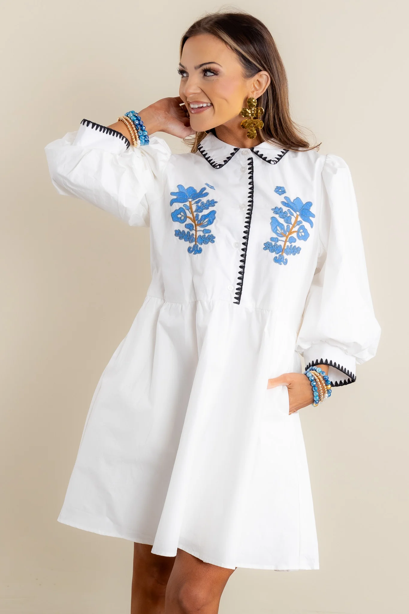 Sweet Attention Long Sleeve Off White Mini Dress - Image 3