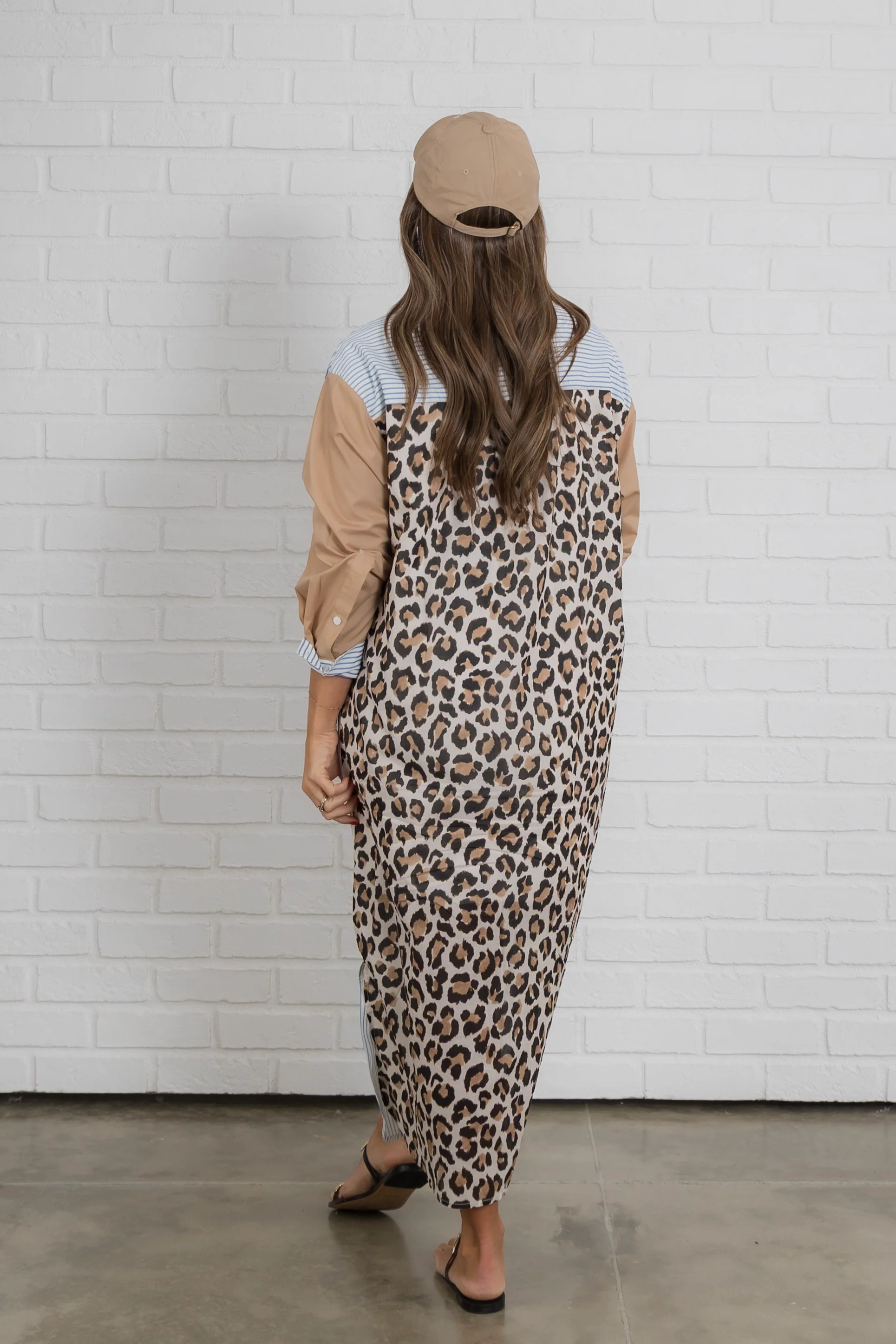 Leopard Detailing Long Sleeve Blue Midi Dress - Image 3