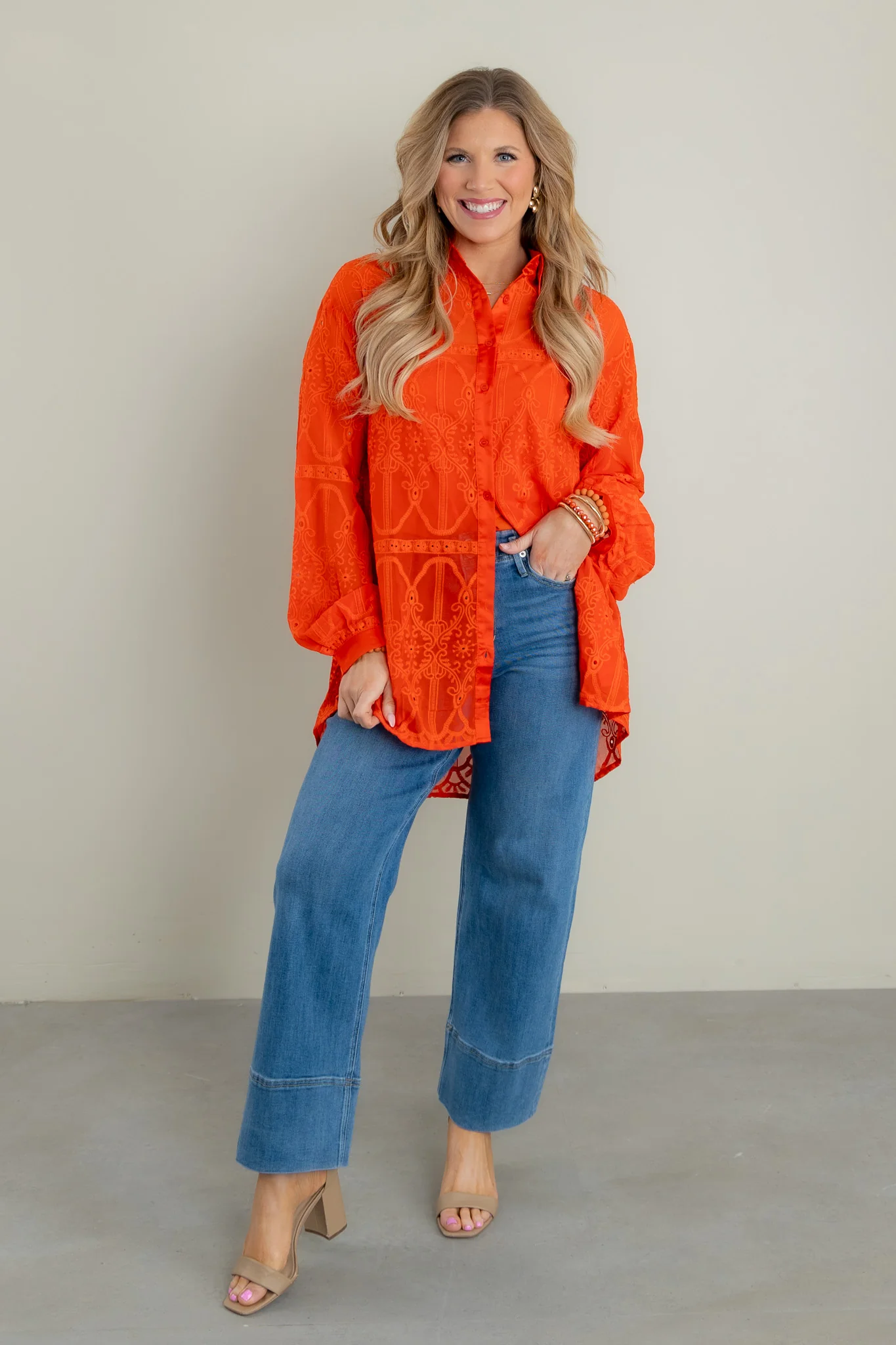 Laura Orange Long Sleeve Blouse - FINAL SALE