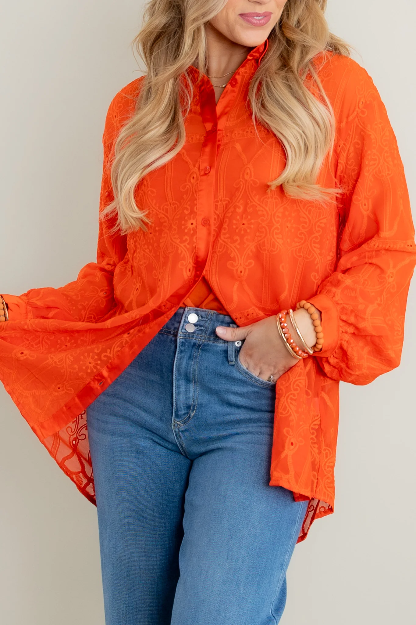 Laura Orange Long Sleeve Blouse - FINAL SALE - Image 2
