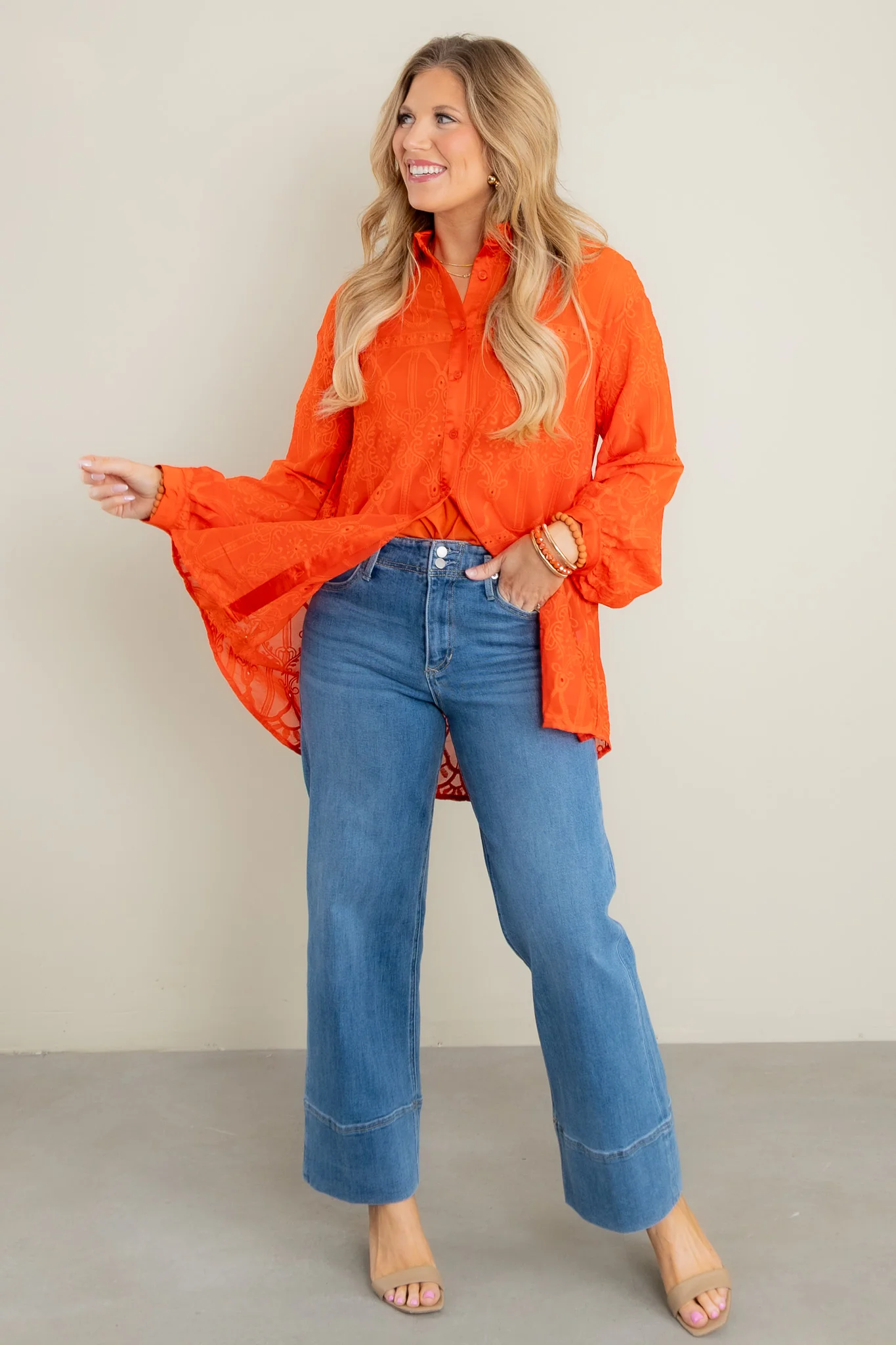 Laura Orange Long Sleeve Blouse - FINAL SALE - Image 3