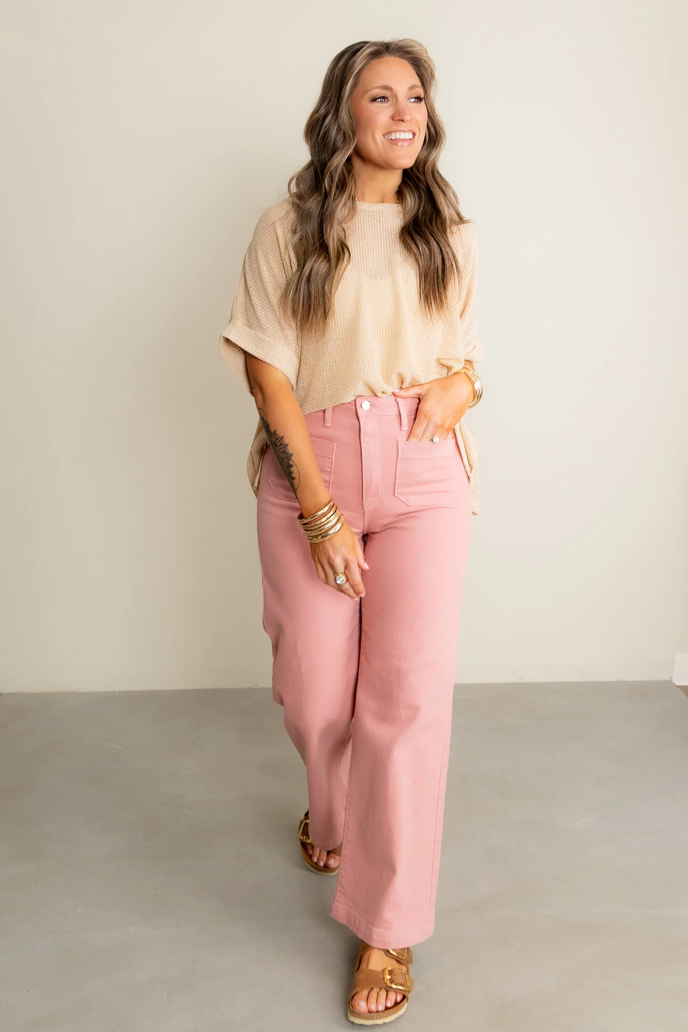 Just Black Dusty Coral Patch Pocket Flare Jean *Final Sale* - Image 3