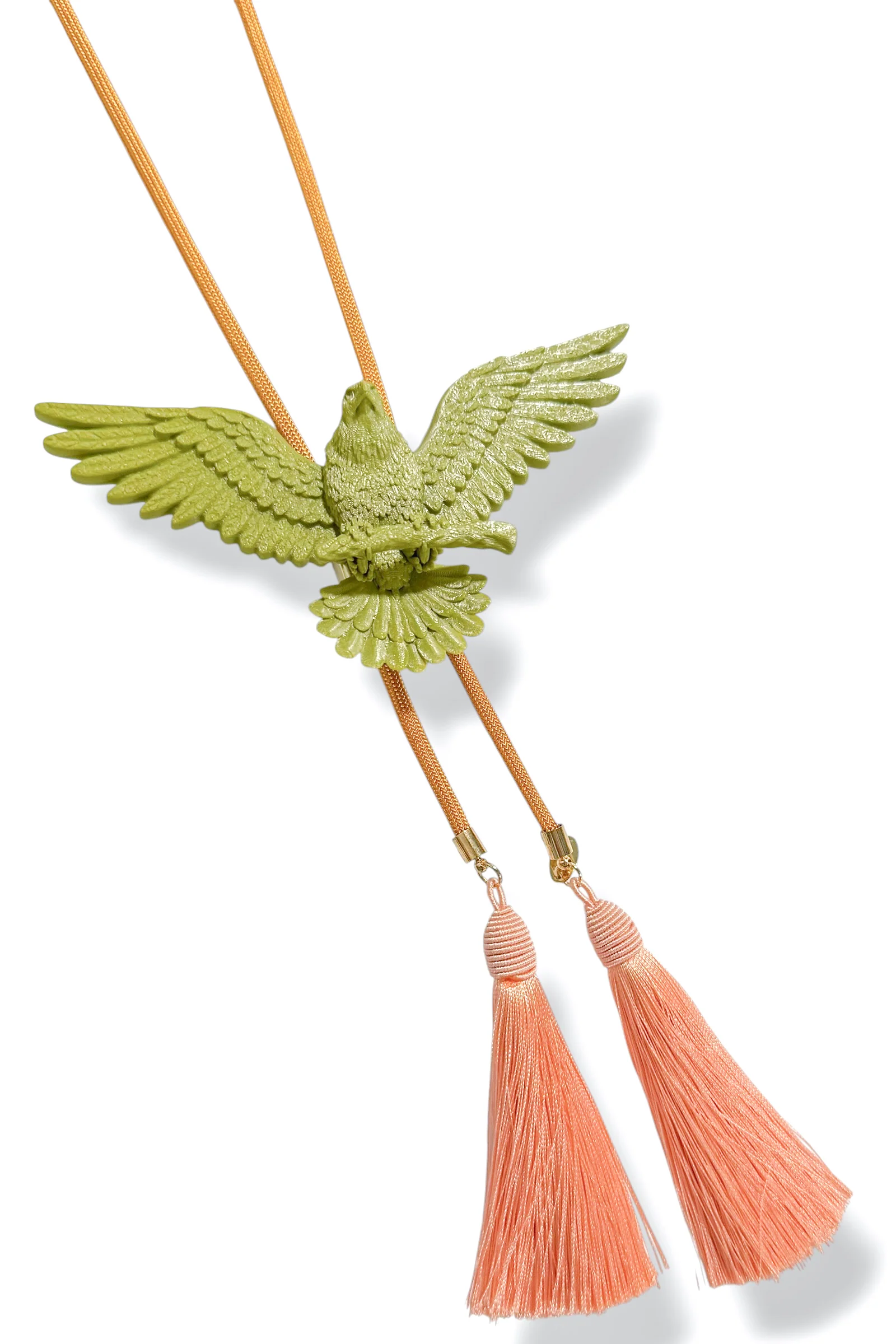Jasper Olive Green Eagle Peach Tassel Golden Yellow Bolo Necklace - Image 3