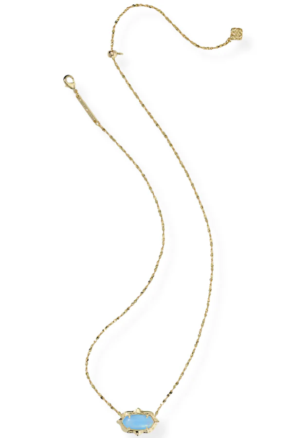 Kendra Scott Elisa Scallop Frame Gold Sky Blue Iridescent Abalone Short Pendant Necklace