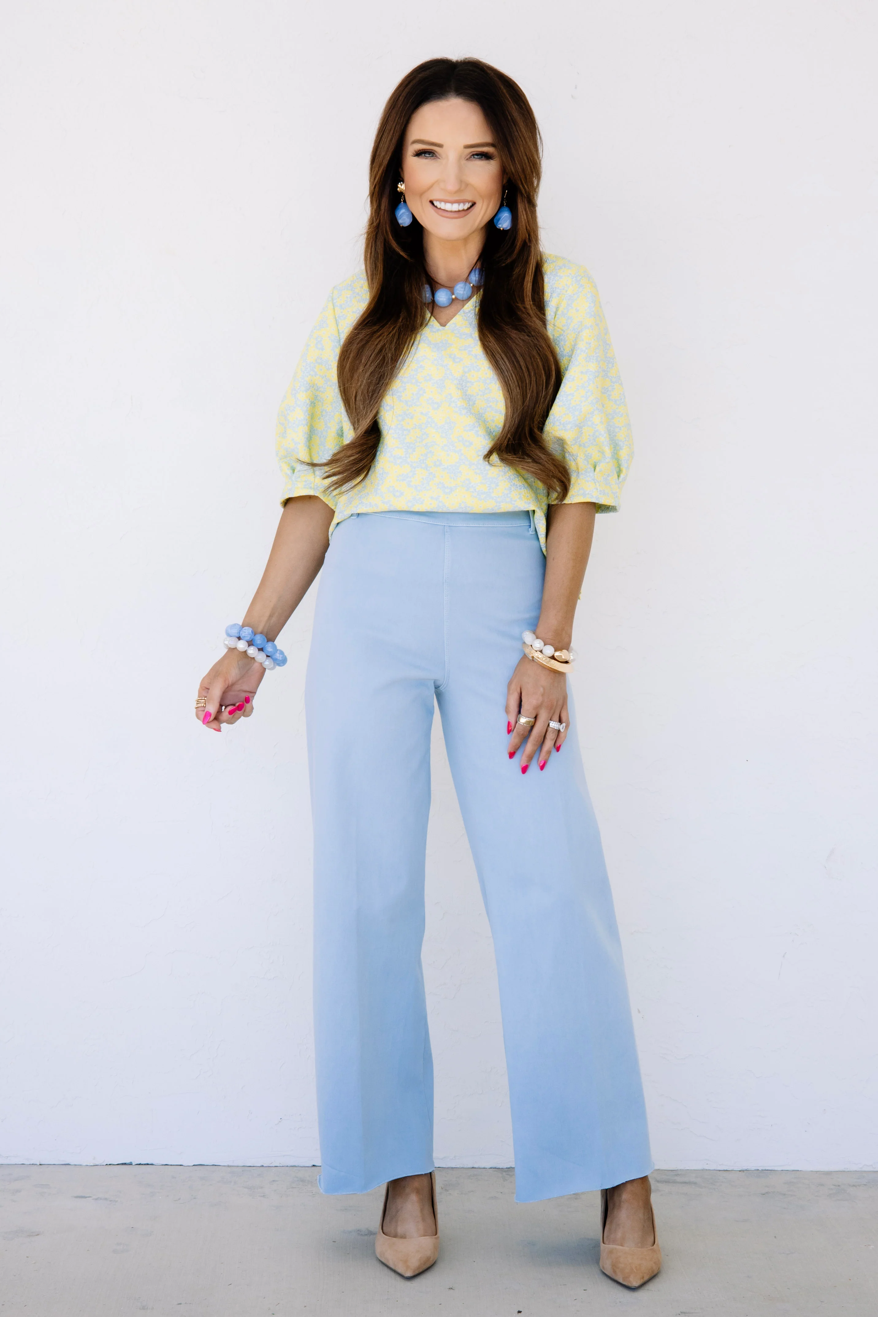 Erin High Waisted Antique Wash Chalk Blue Wide Leg Jean - Image 2