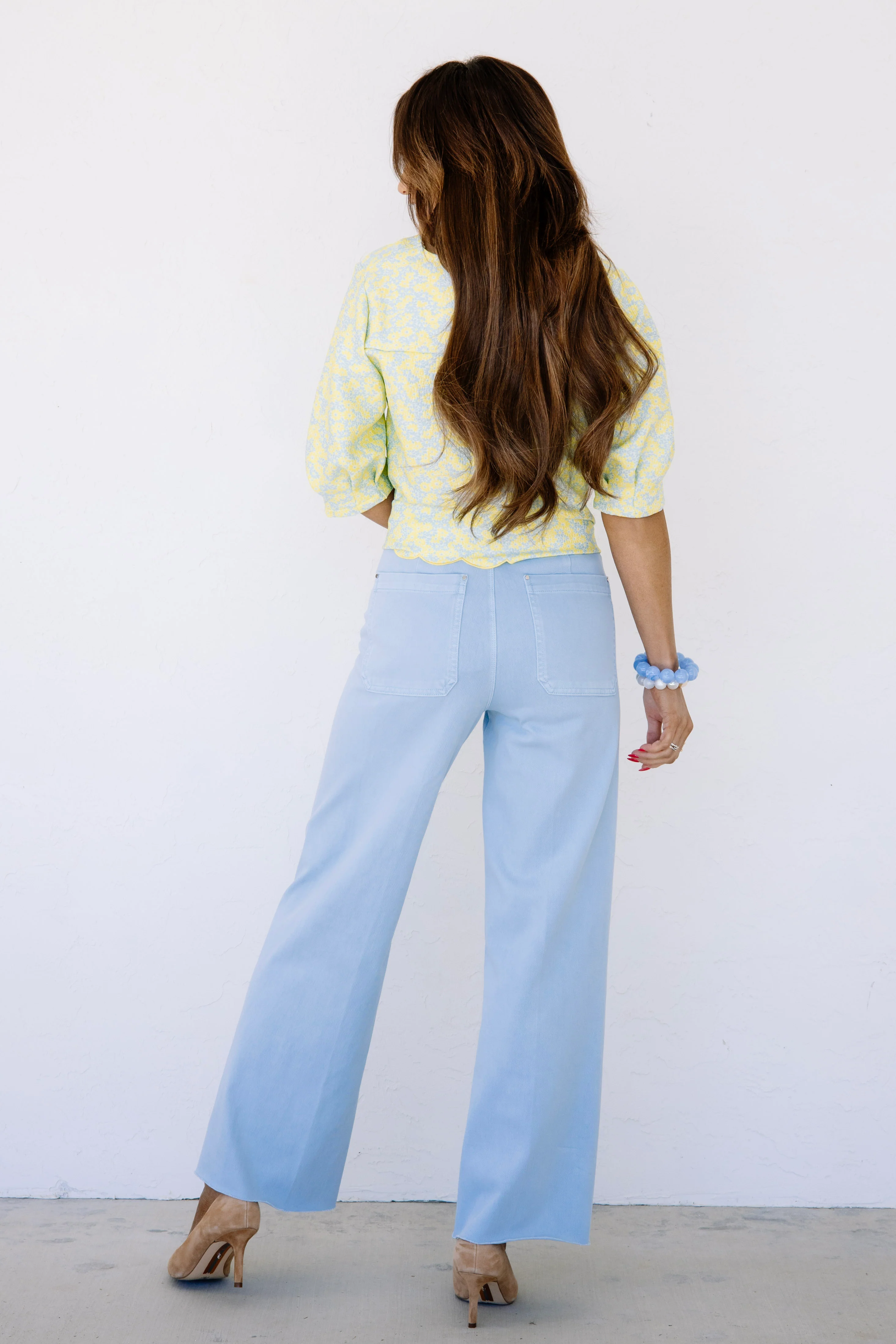 Erin High Waisted Antique Wash Chalk Blue Wide Leg Jean - Image 3