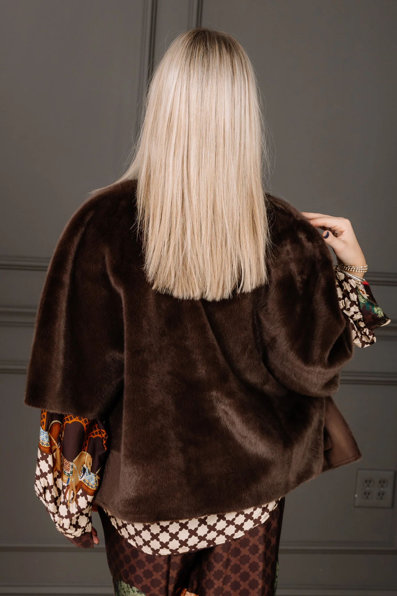 New Tradition Chocolate Faux Capelet Jacket - Image 6