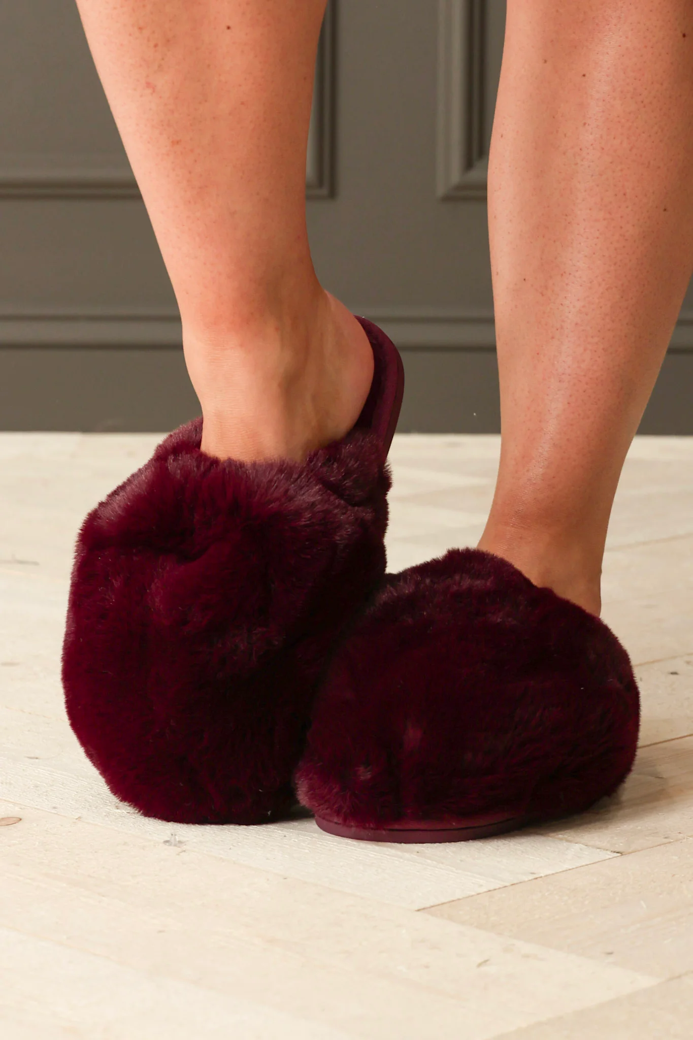 DOORBUSTER Free People Snowball Cabernet Faux Fur Slippers - Image 4