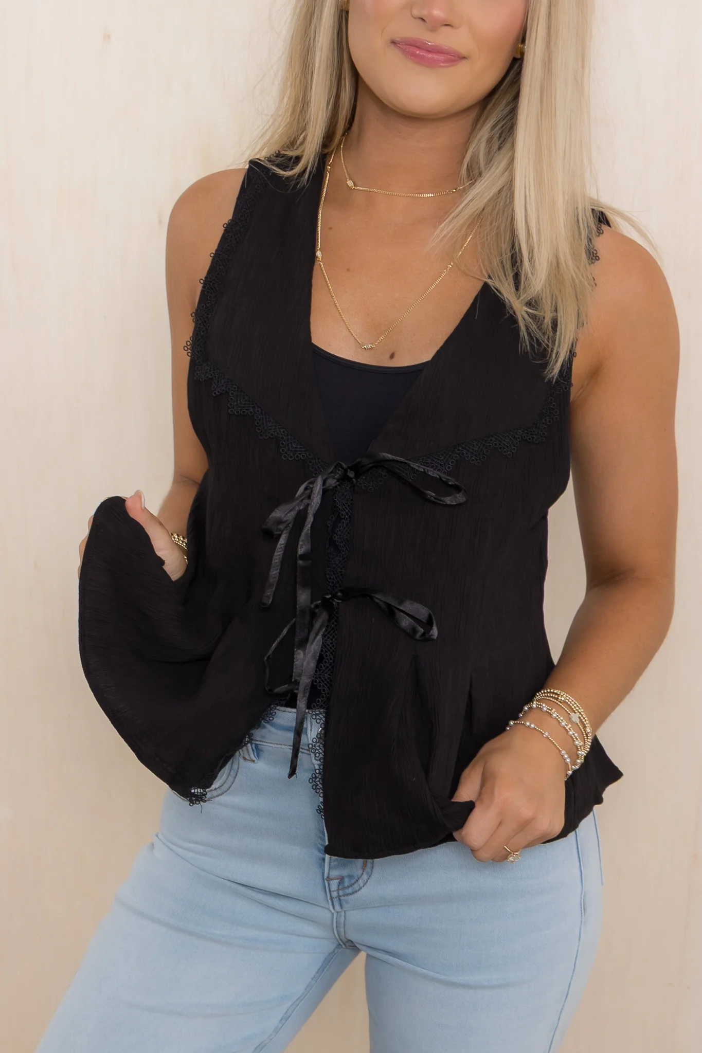 Favorite Chapter Black Sleeveless Lace Tie Vest *Final Sale* - Image 4