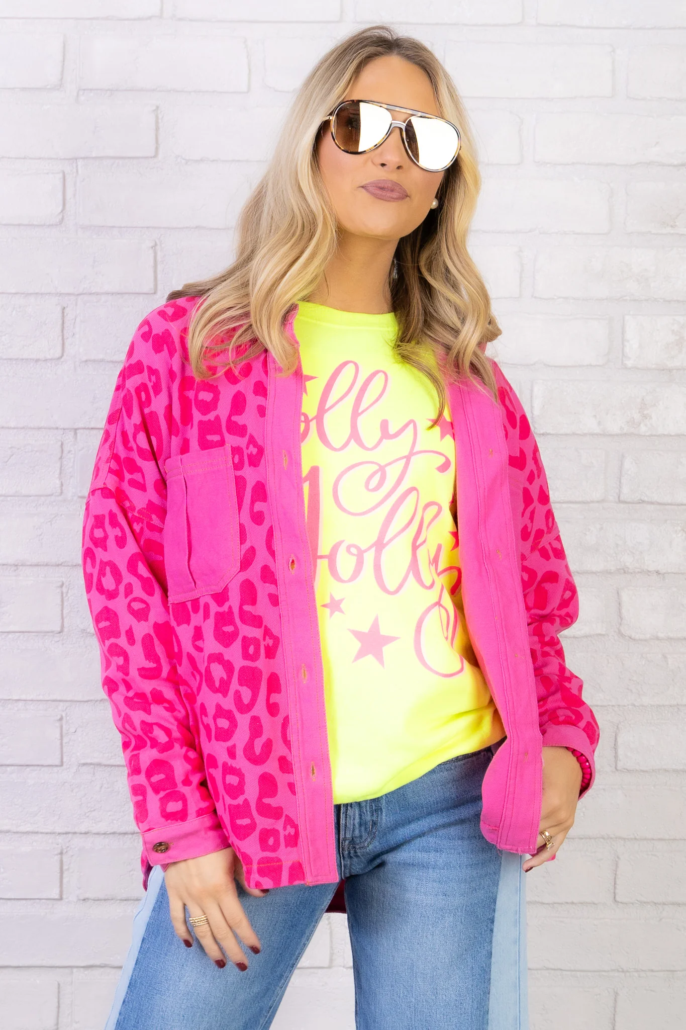 DOORBUSTER Feeling Retro Hot Pink Animal Print Long Sleeve Shacket - Image 2