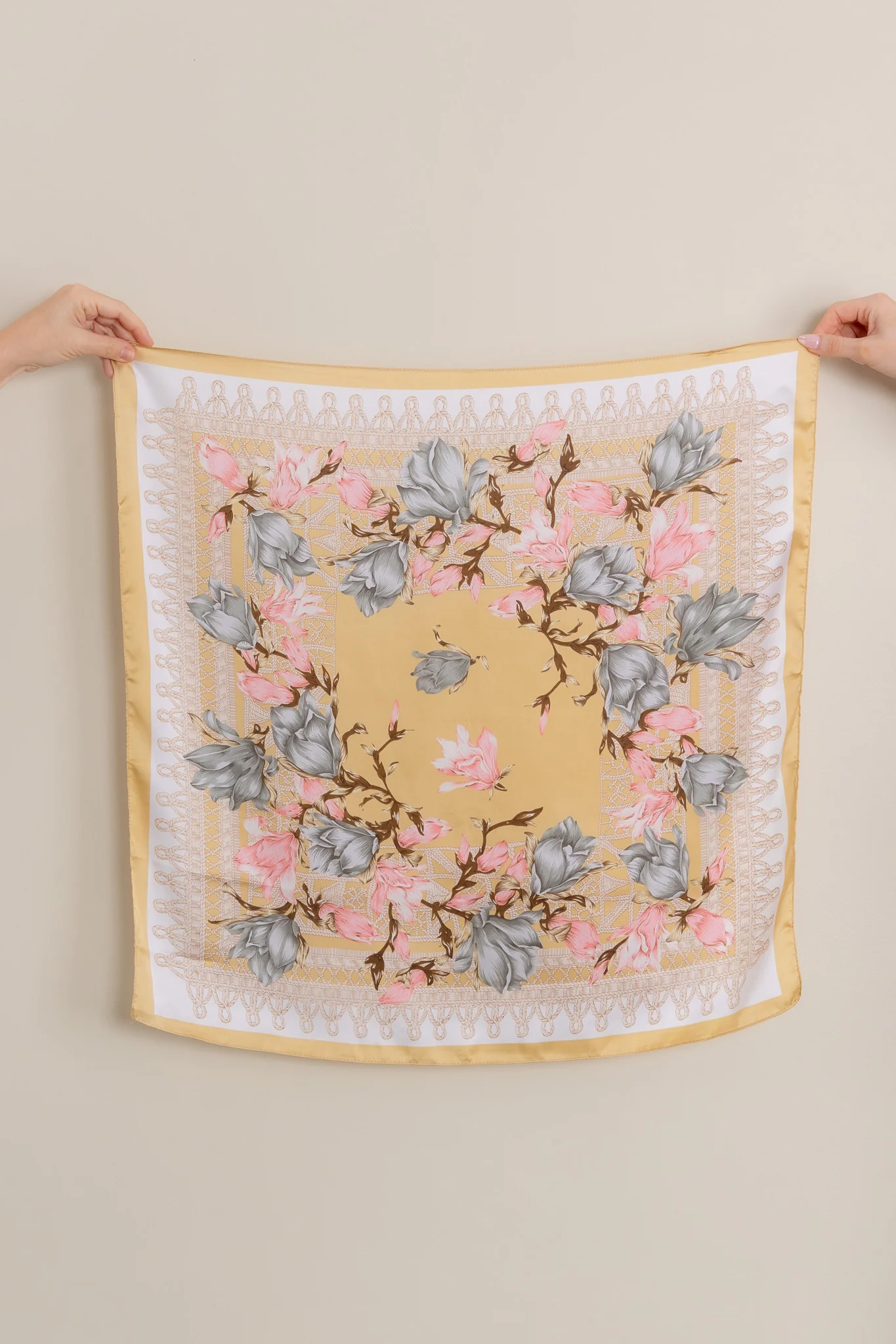 Fell In Love Taupe Floral Silky Scarf - Image 2