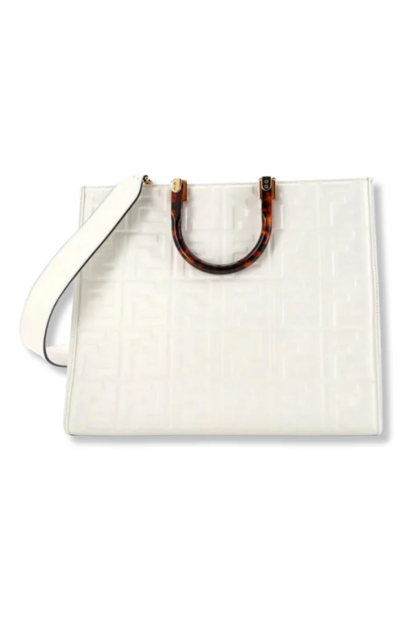Fendi Sunshine Shopper Tote Zucca Embossed Leather Medium