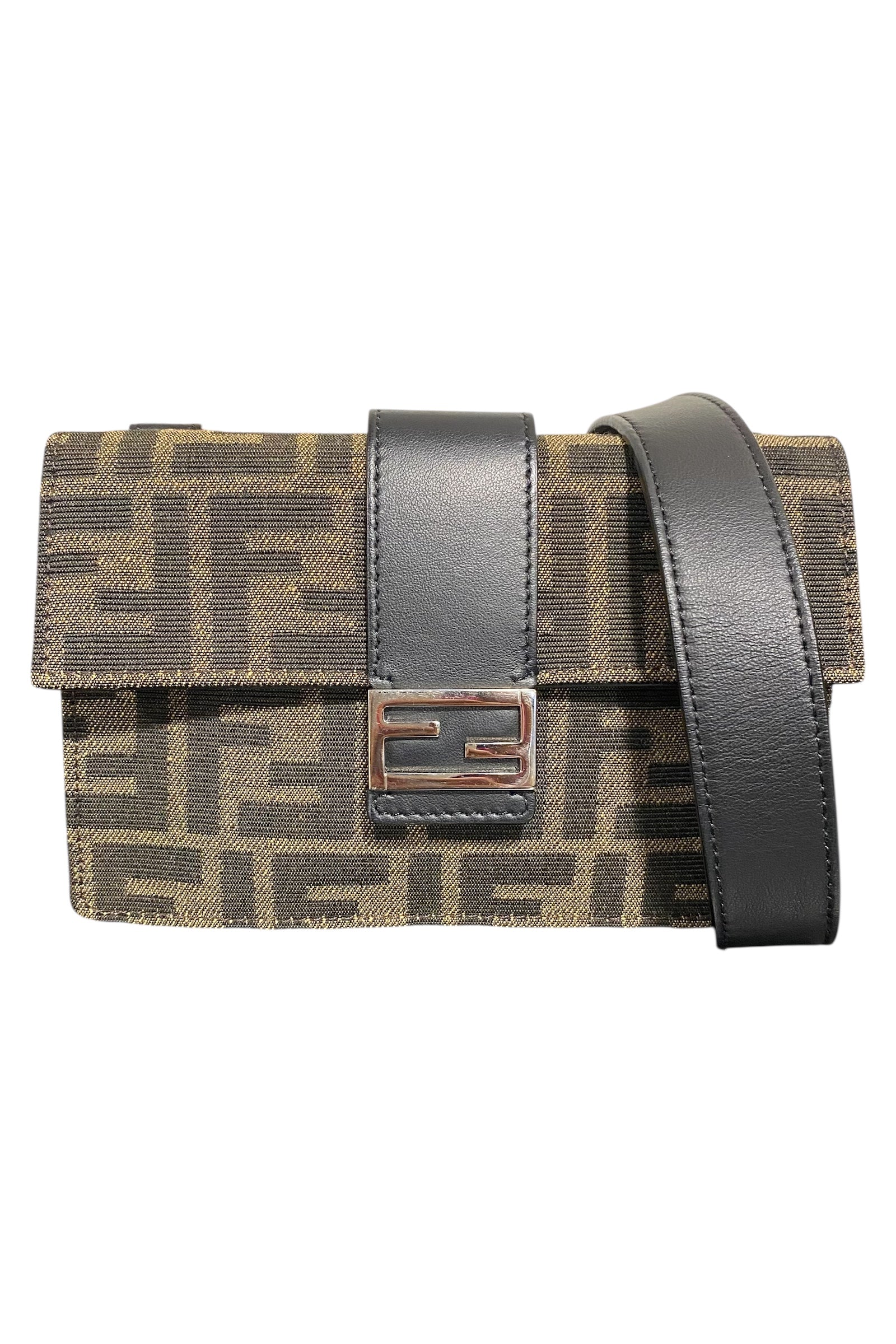 Fendi Zucca Canvas & Leather Shoulder Bag Brown