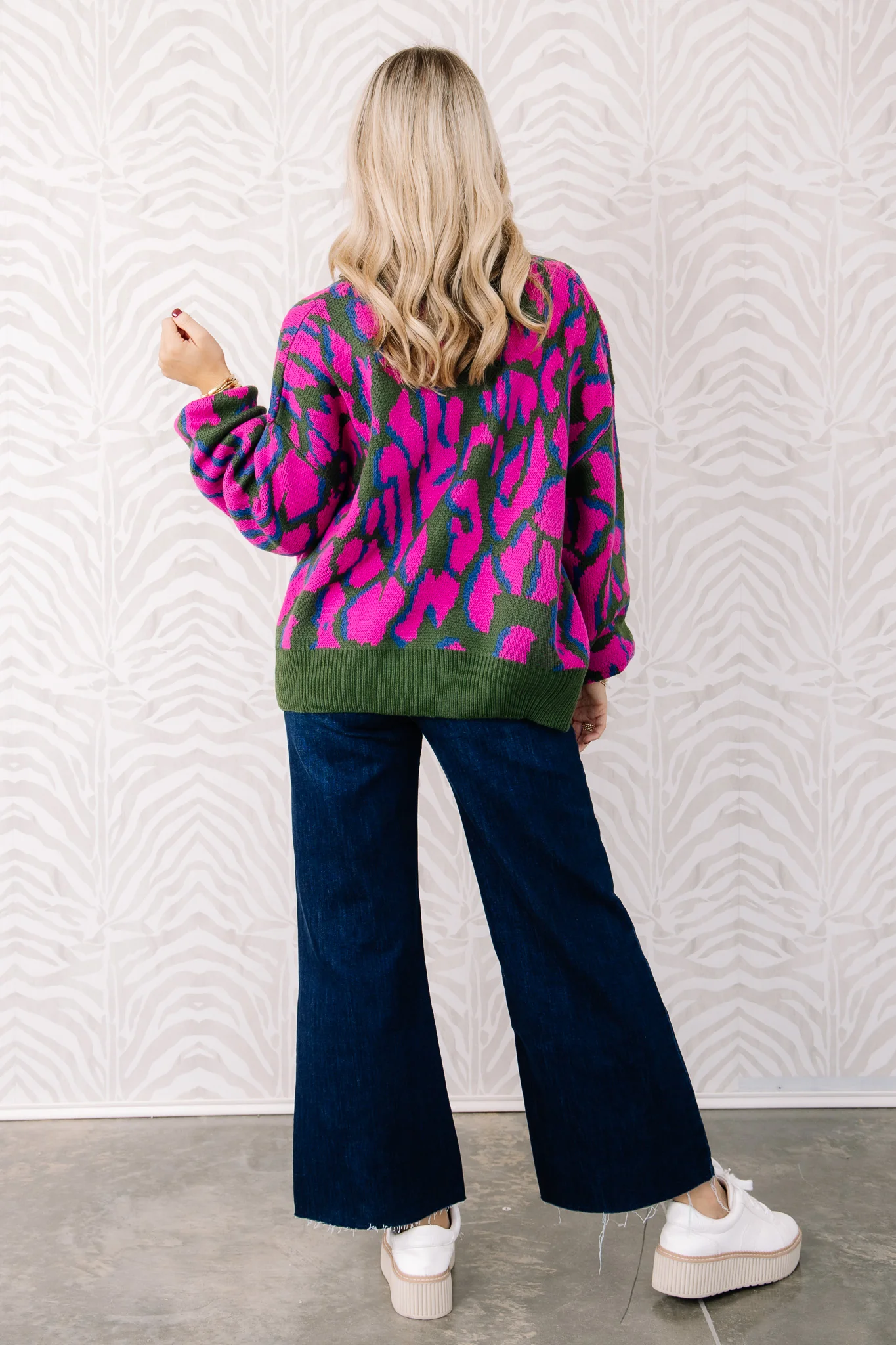 DOORBUSTER Fierce as Night Hunter Green Animal Print Long Sleeve Sweater - Image 3