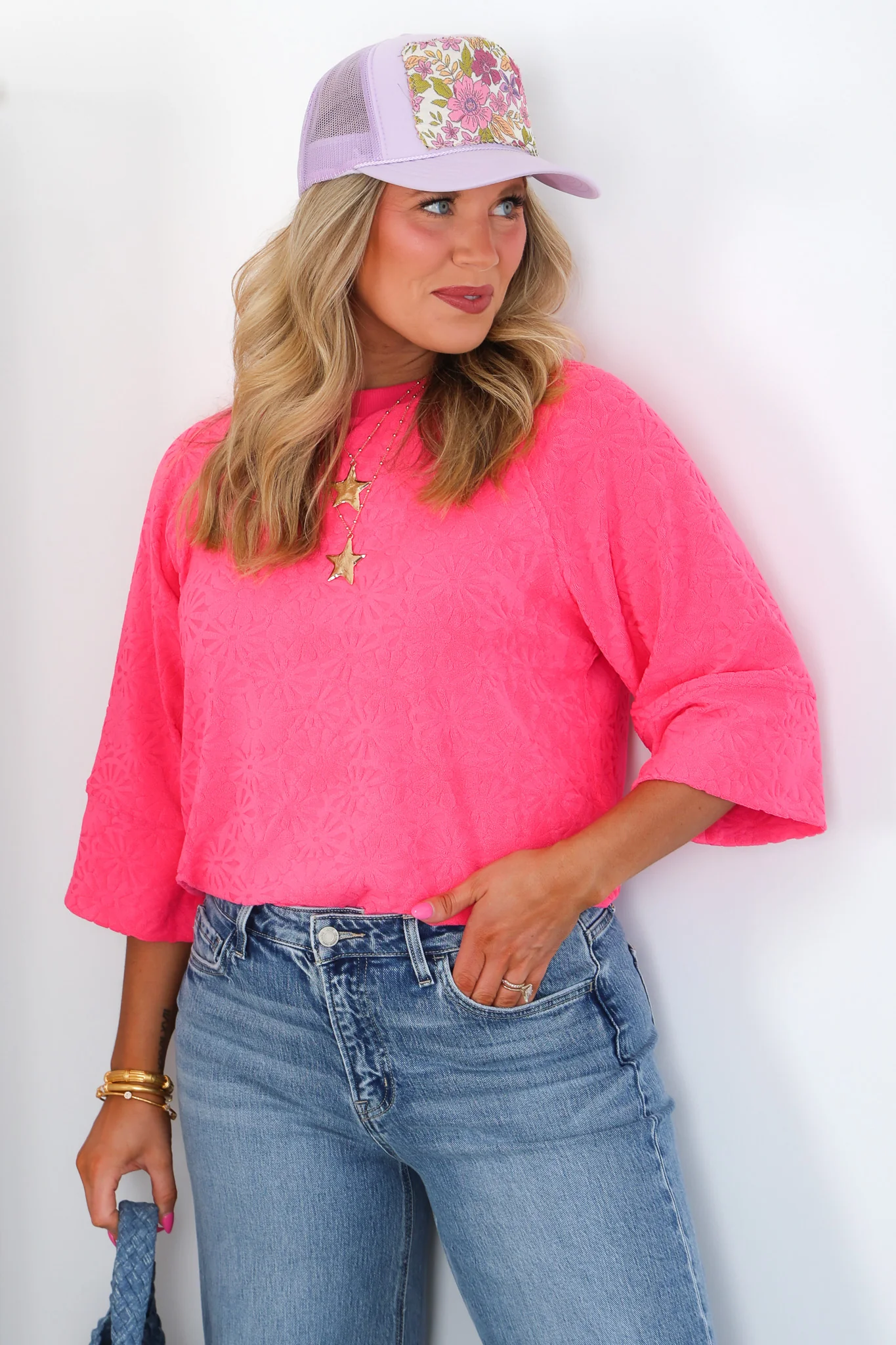 Casual Flow Floral Bubblegum Terry Short Sleeve Top - Image 4