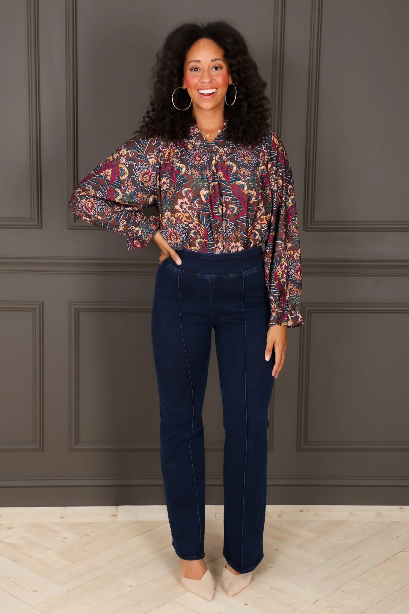Tell the Time Floral Caramel Mix Long Sleeve Top - Image 2