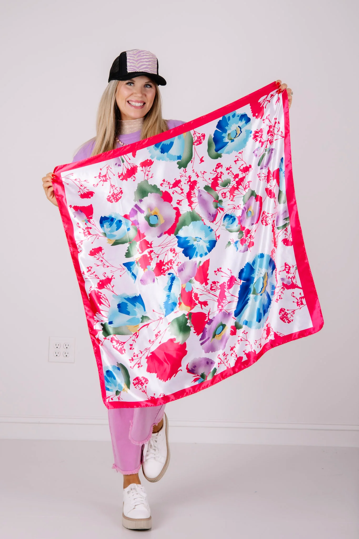 Now Blooming Ivory and Pink Floral Print Scarf