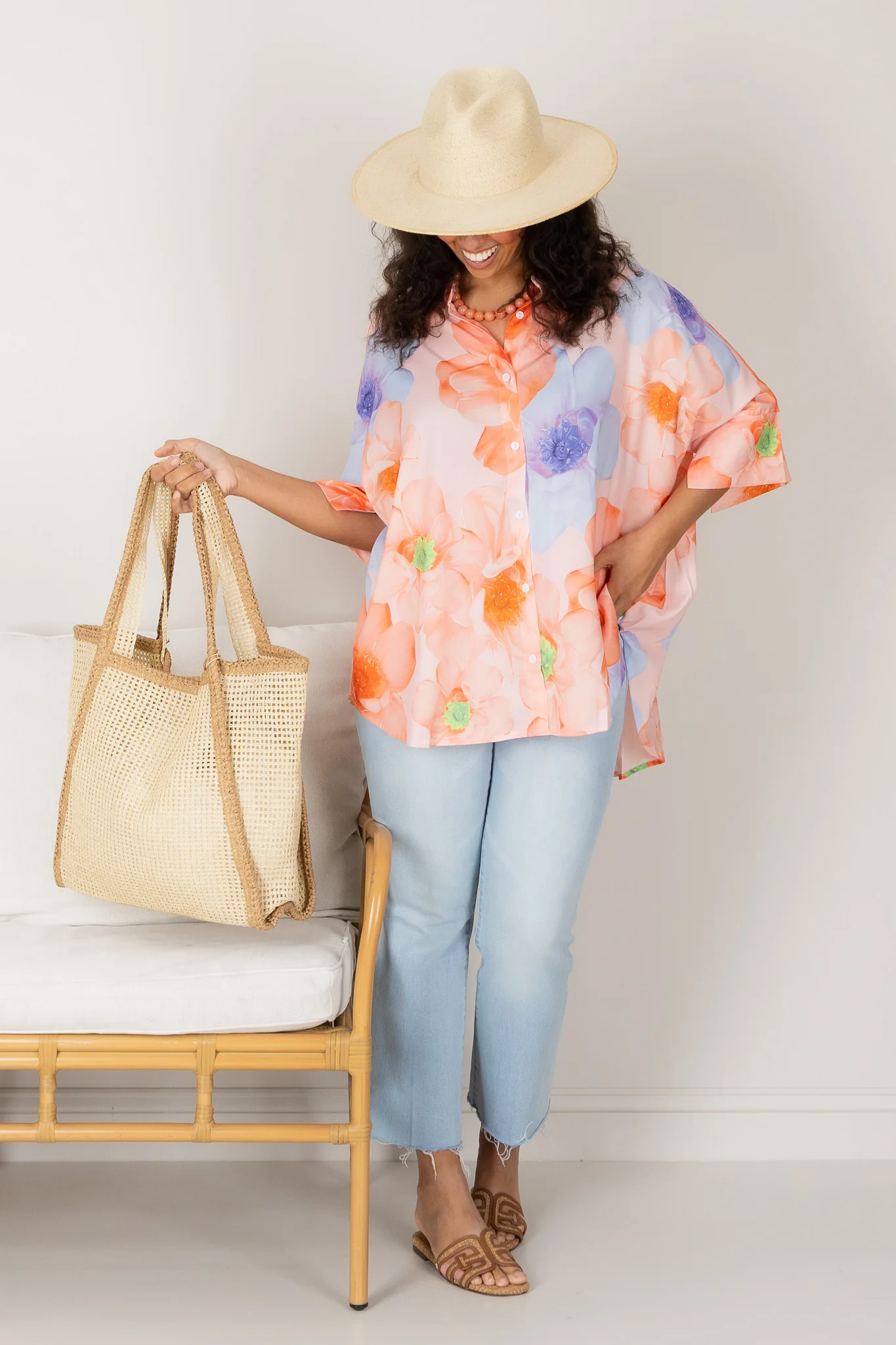 Fun Gathering Tangerine Floral Mix Loose Fit Top - Image 2