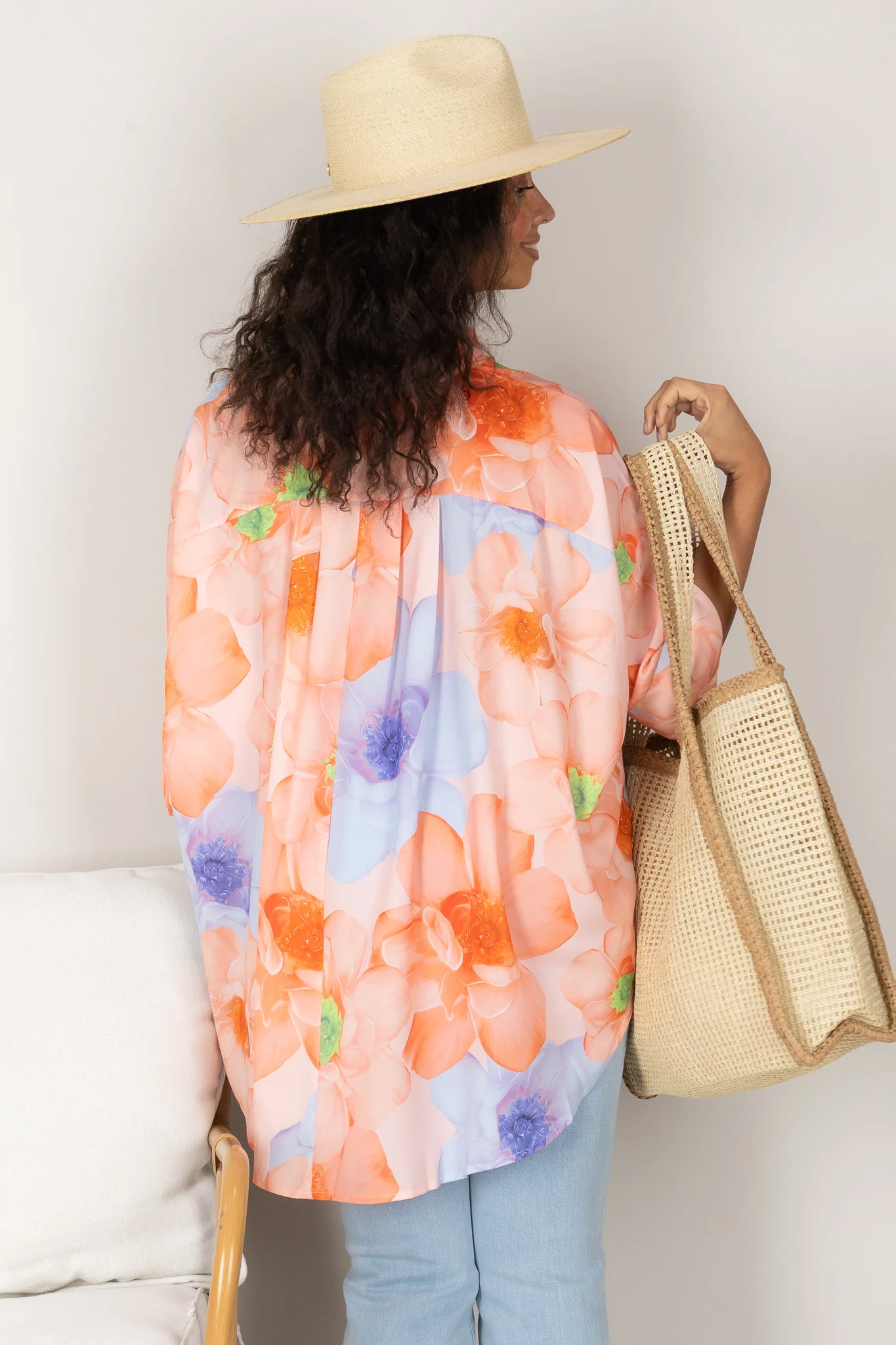 Fun Gathering Tangerine Floral Mix Loose Fit Top - Image 3