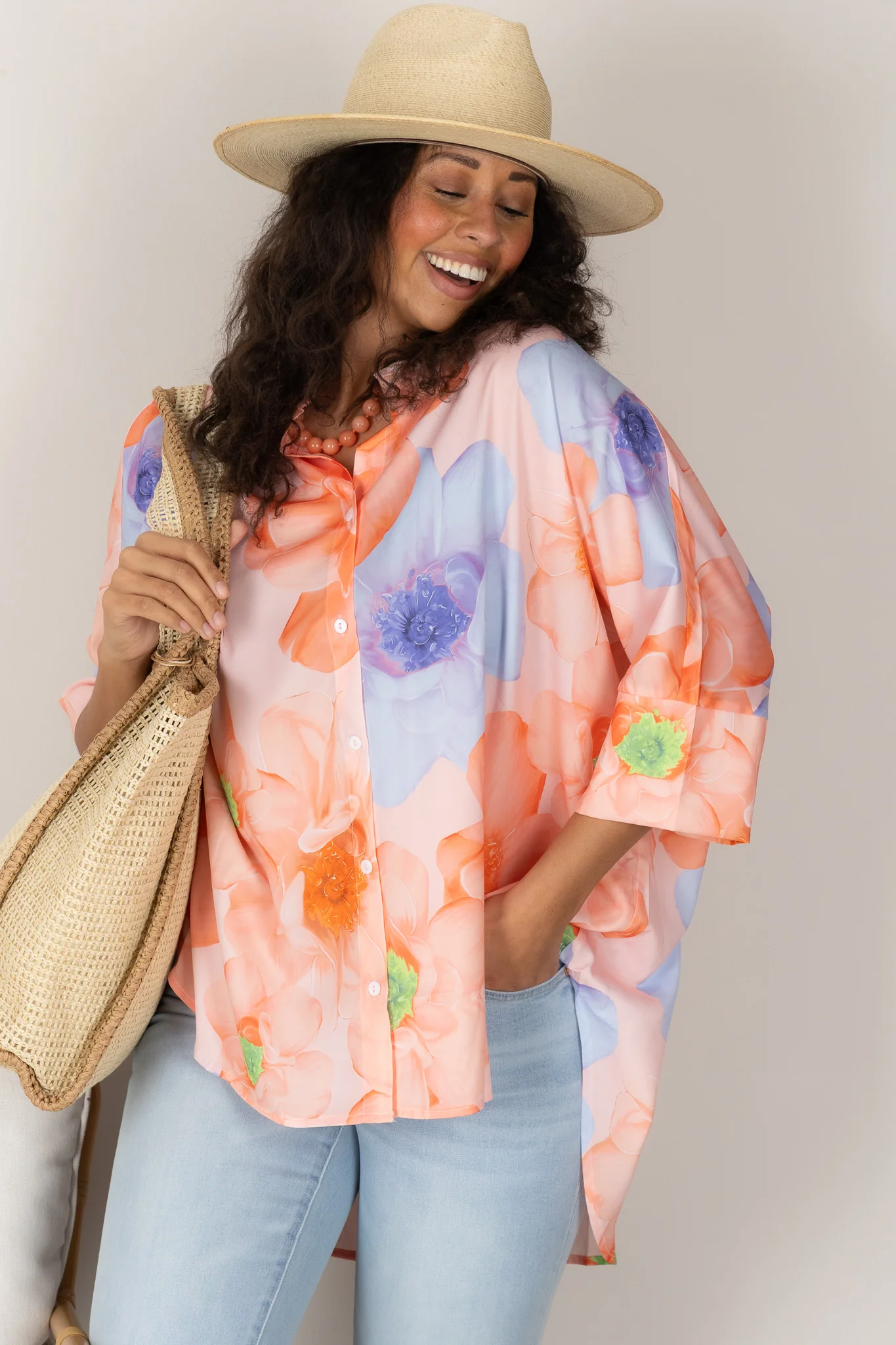 Fun Gathering Tangerine Floral Mix Loose Fit Top - Image 4