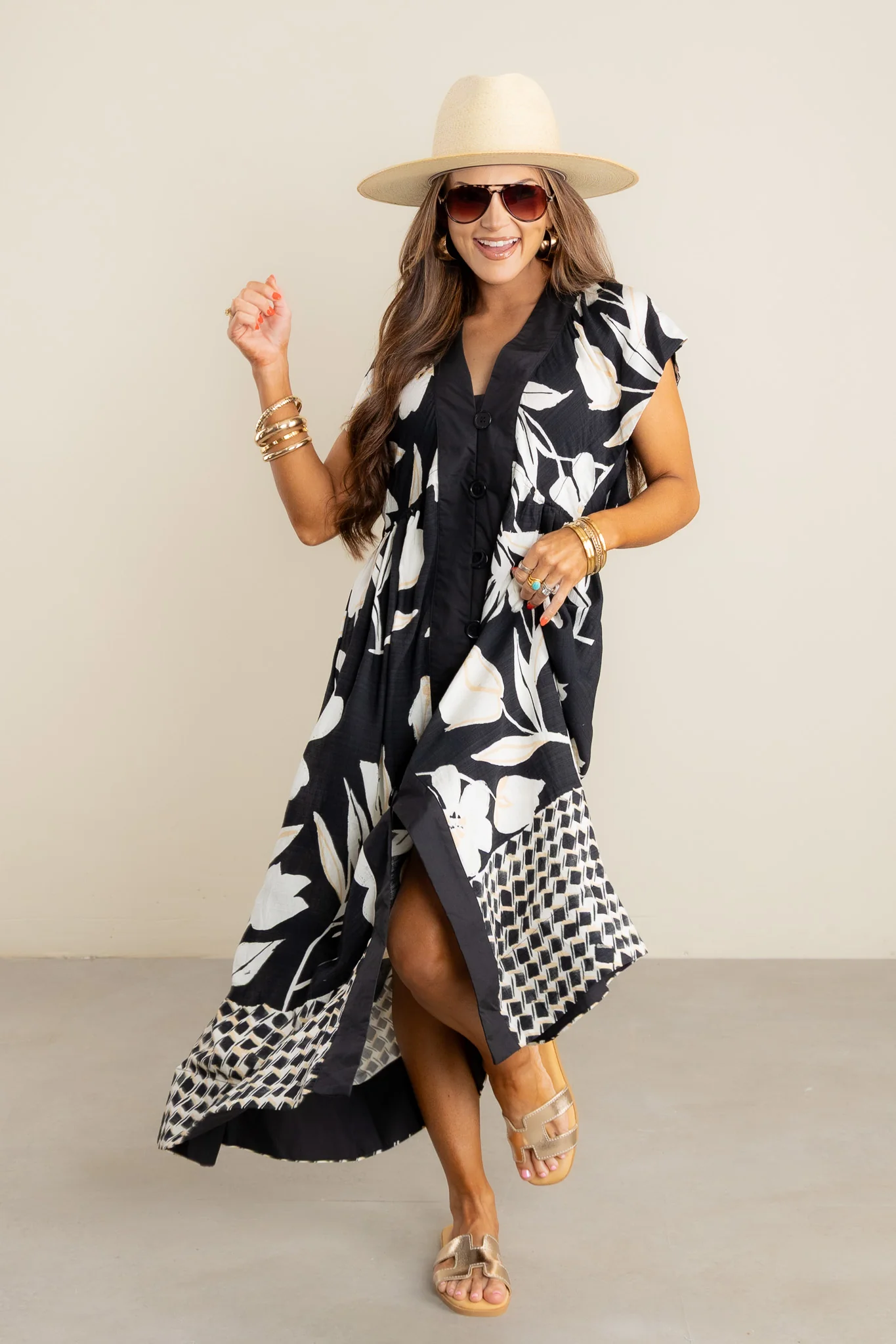 Meryl Black Floral V-Neck Midi Dress - Image 2