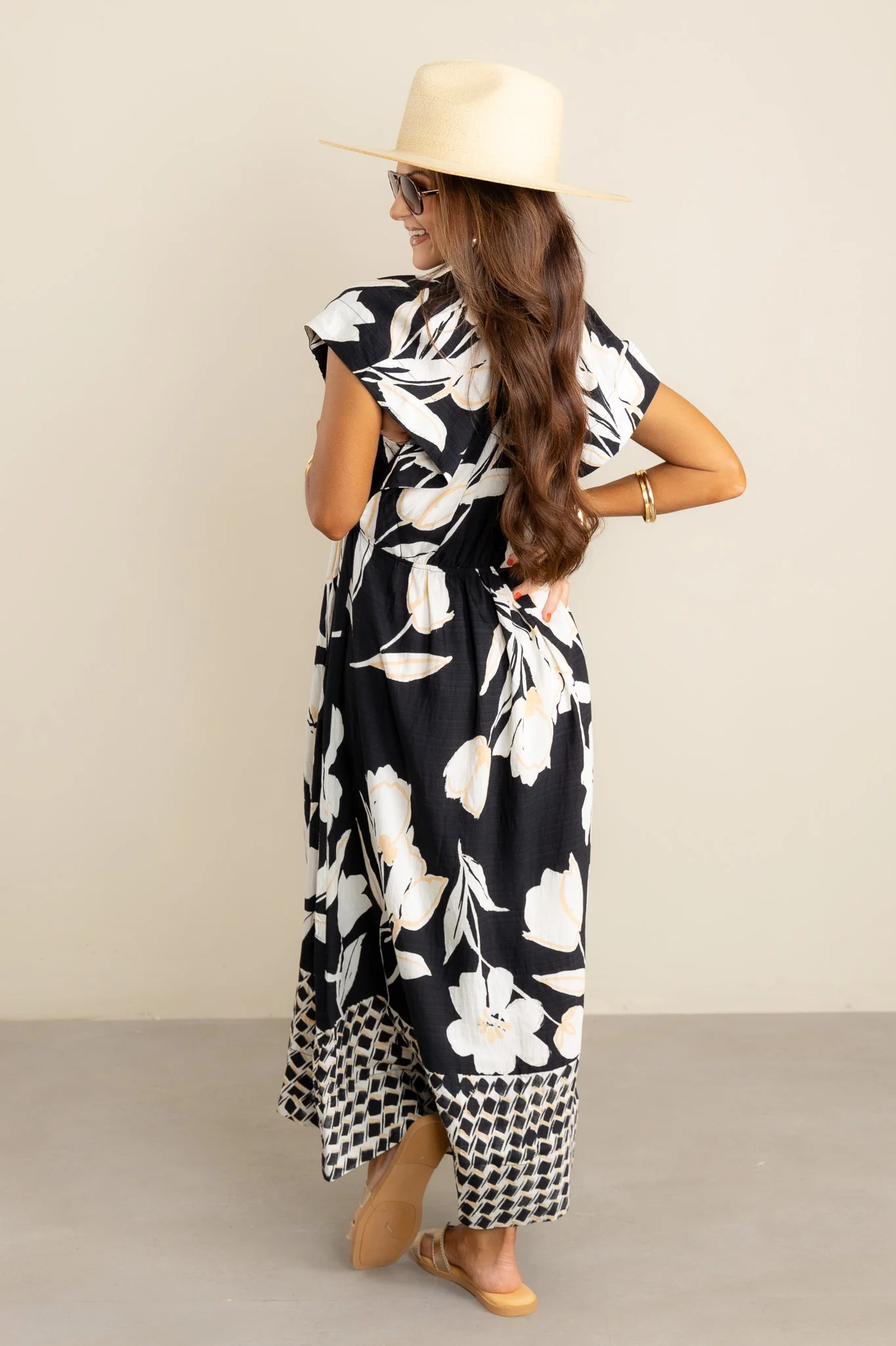 Meryl Black Floral V-Neck Midi Dress - Image 3