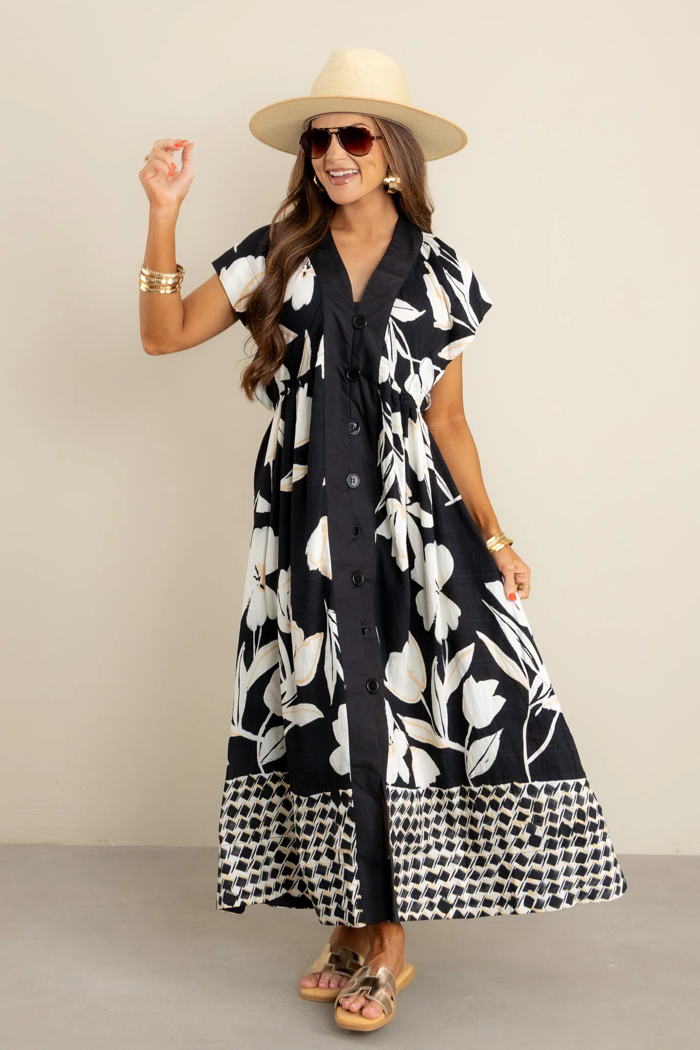 Meryl Black Floral V-Neck Midi Dress - Image 4